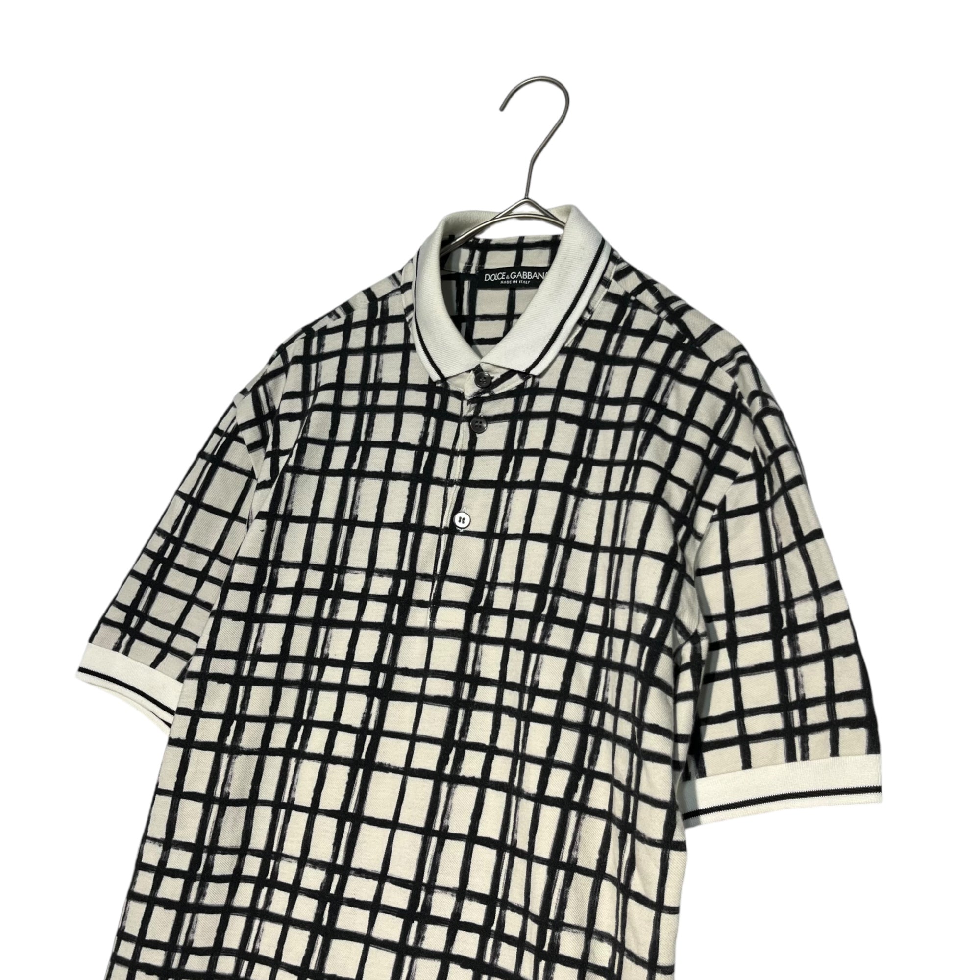 DOLCE&GABBANA(ドルチェ&ガッバーナドルガバ) 格子柄 チェック ポロシャツ 44 ホワイト×ブラック