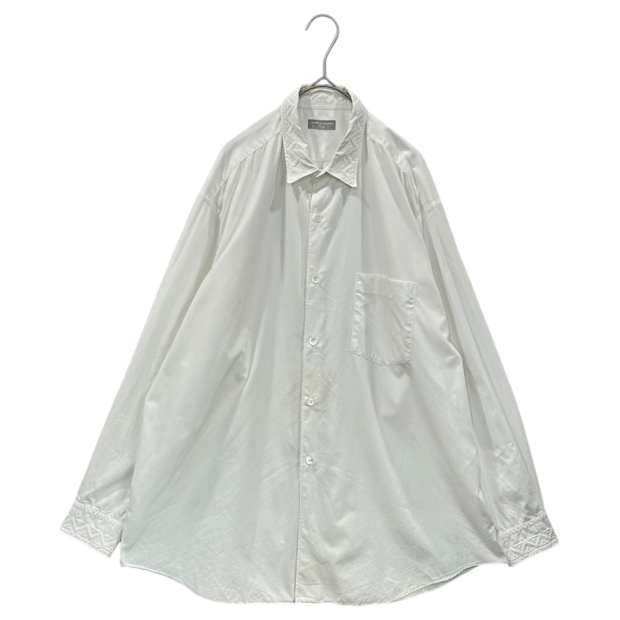 COMME des GARCONS HOMME(コムデギャルソンオム) 90's Geometric Embroidery L/S Oversized Shirt 90年代 ジオメトリック 幾何学 刺繍 長袖 オーバーサイズ シャツ FREE ホワイト ホワイトオンホワイト 田中オム 稀少アイテム