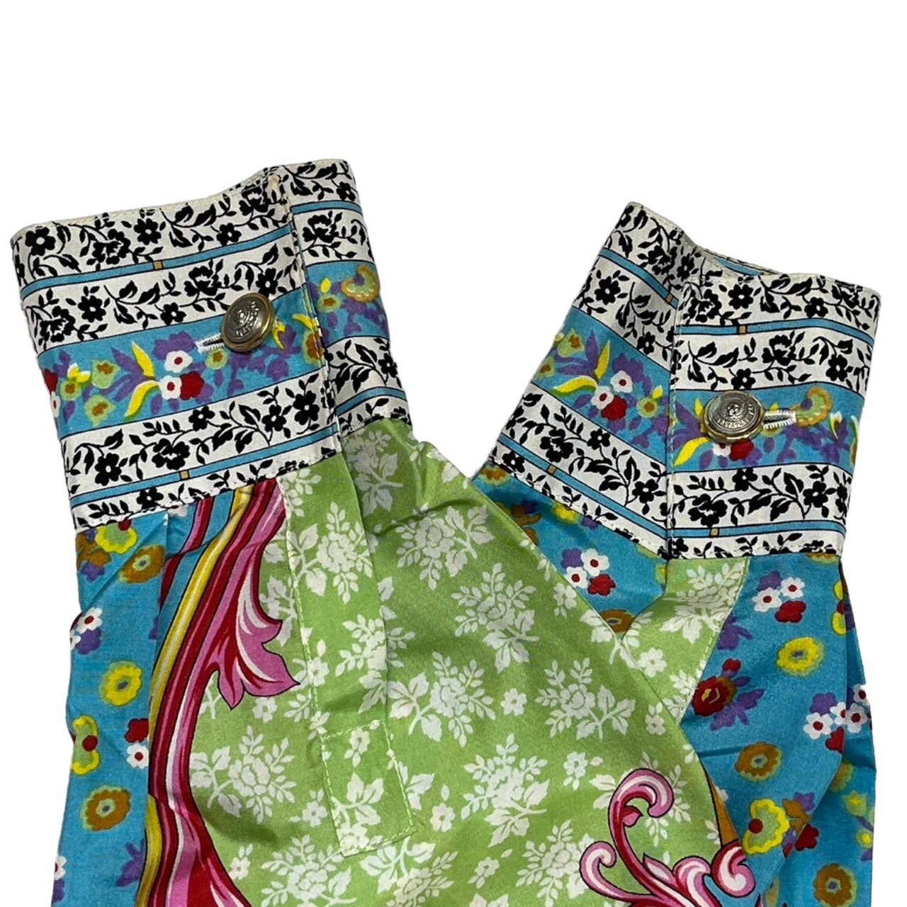 VERSUS VERSACE(ヴェルサスヴェルサーチ) 90~00's allover scarf shirt/総柄スカーフシャツ/デザインボタン/ヴィンテージ SIZE 40/26(Lサイズ程度) ブルー×ピンク シルク100%/フラワーストライプ