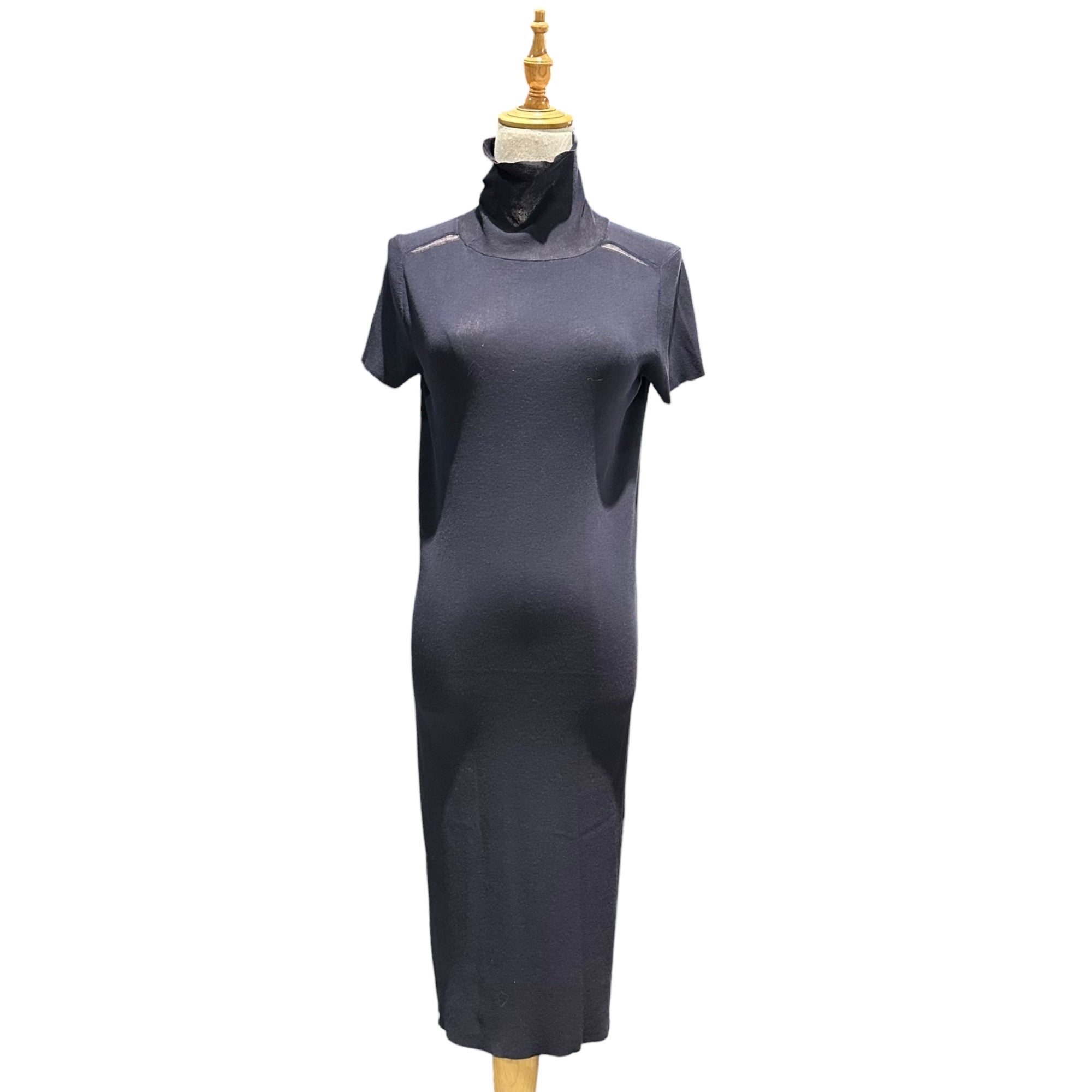 YOHJI YAMAMOTO(ヨウジヤマモト) Cotton High-Gauge Knit Turtleneck S/S Dress コットン ハイゲージ ニット タートルネック 半袖 ワンピース 2 ネイビー