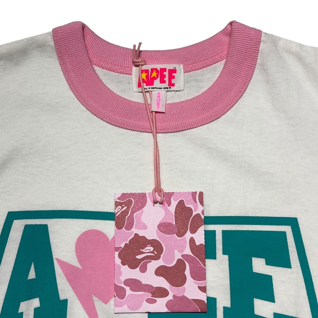 APEE(エイピー) 00's logo ringer T-shirt ロゴ リンガー Tシャツ SHORT(Sサイズ程度) ホワイト×グリーン×ピンク by A BATHNG APE ア ベイシング エイプ Y2K