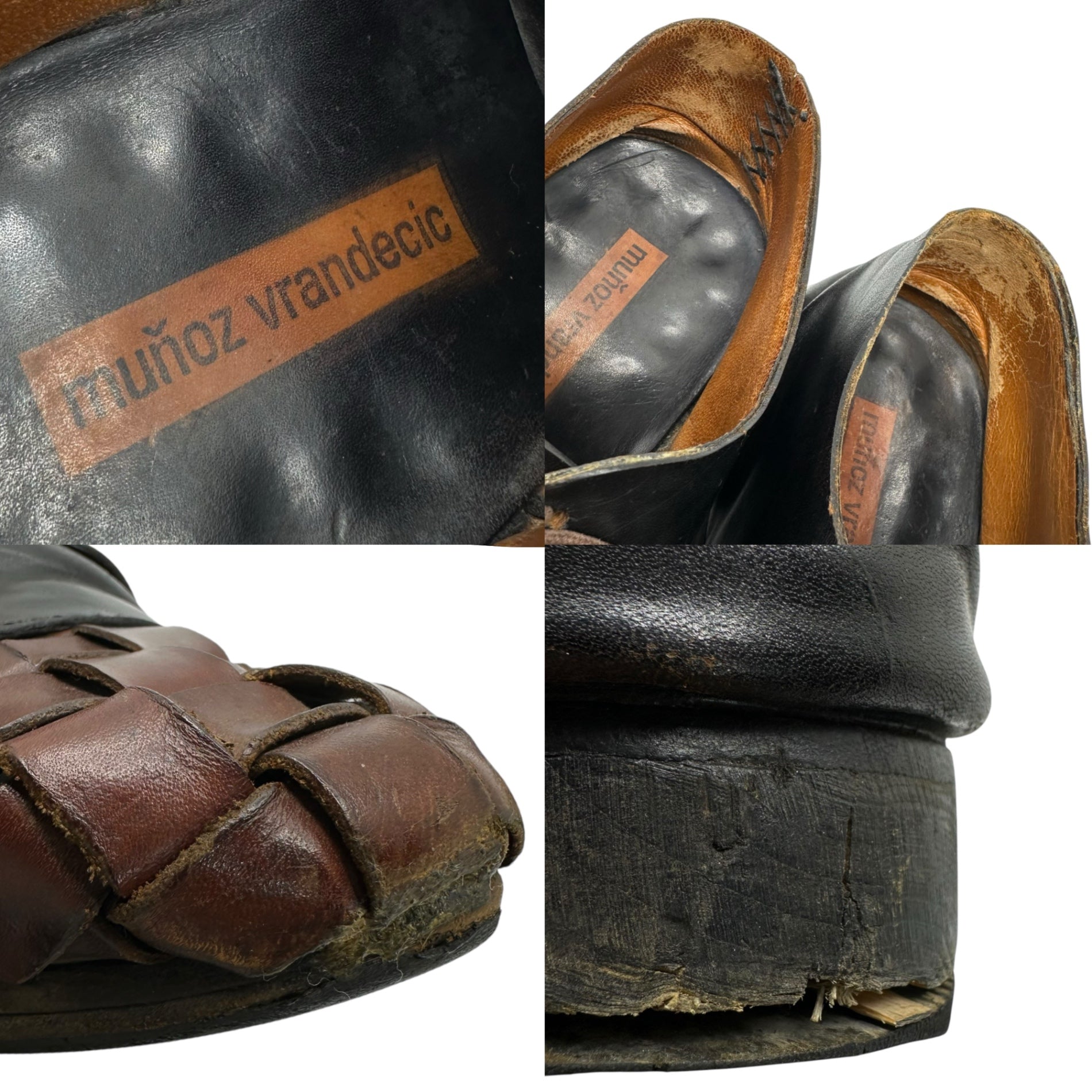 munoz vrandecic(ムニョスブランデシッチ) Intrecciato Toe Leather Shoes イントレチャート トゥ レザー シューズ 44(28.5cm程度) ブラック×ブラウン 革靴