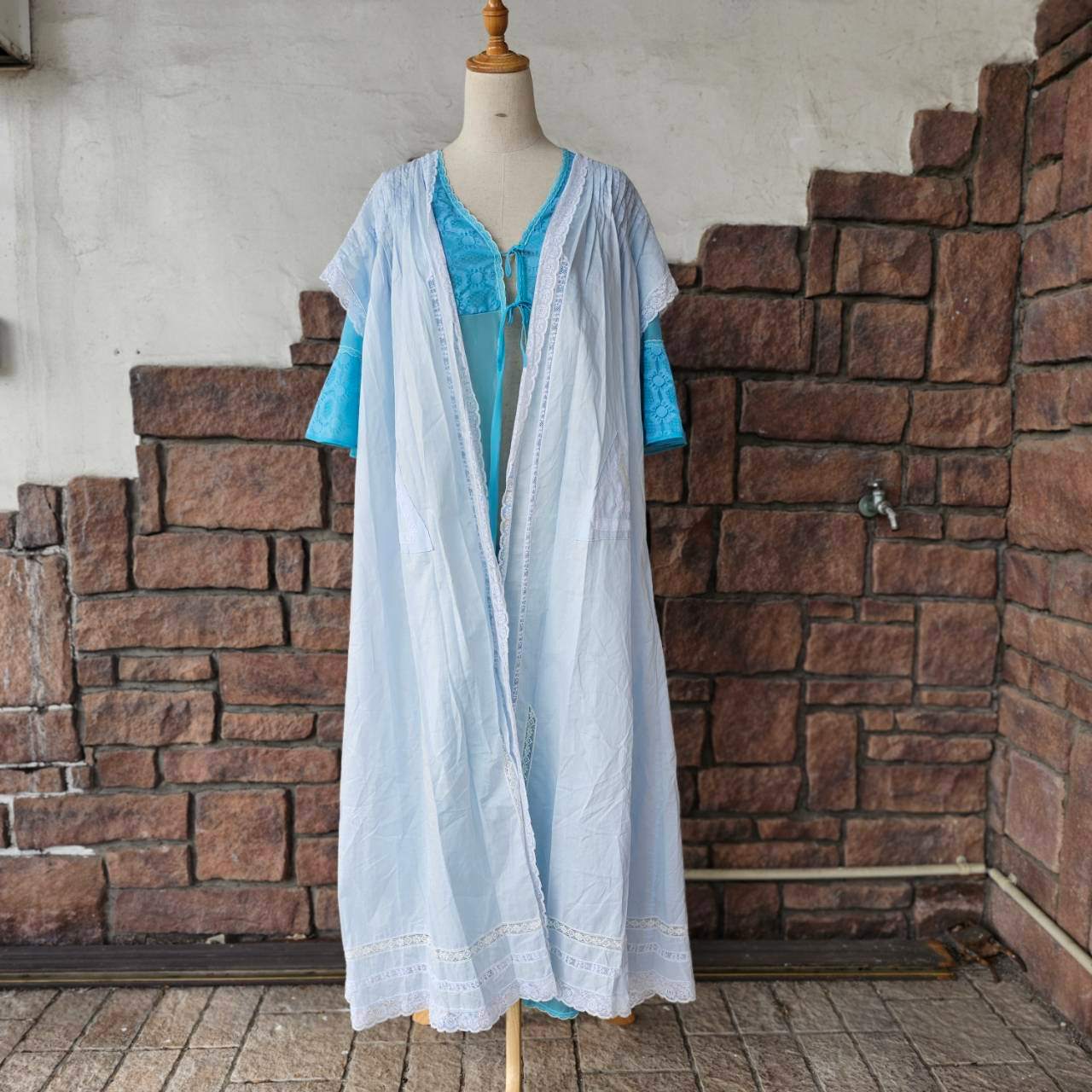 VINTAGE(ヴィンテージ) 80's lace decorative gown dress レース装飾 ガウン ワンピース SIZE 12 ライトブルー EURO VINTAGE