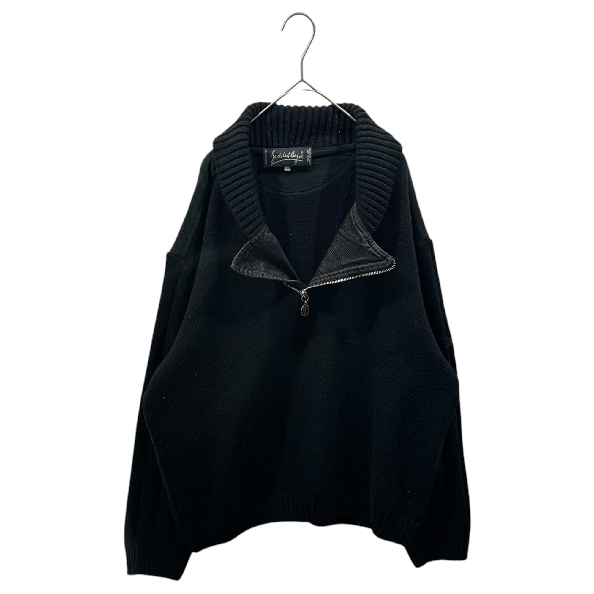 CASTELBAJAC(カステルバジャック) 1980's Diagonal-Zip Shoulder-Line Pullover Knit 80年代 斜め ジップ ショルダーライン プルオーバー ニット ブラック ヴィンテージ