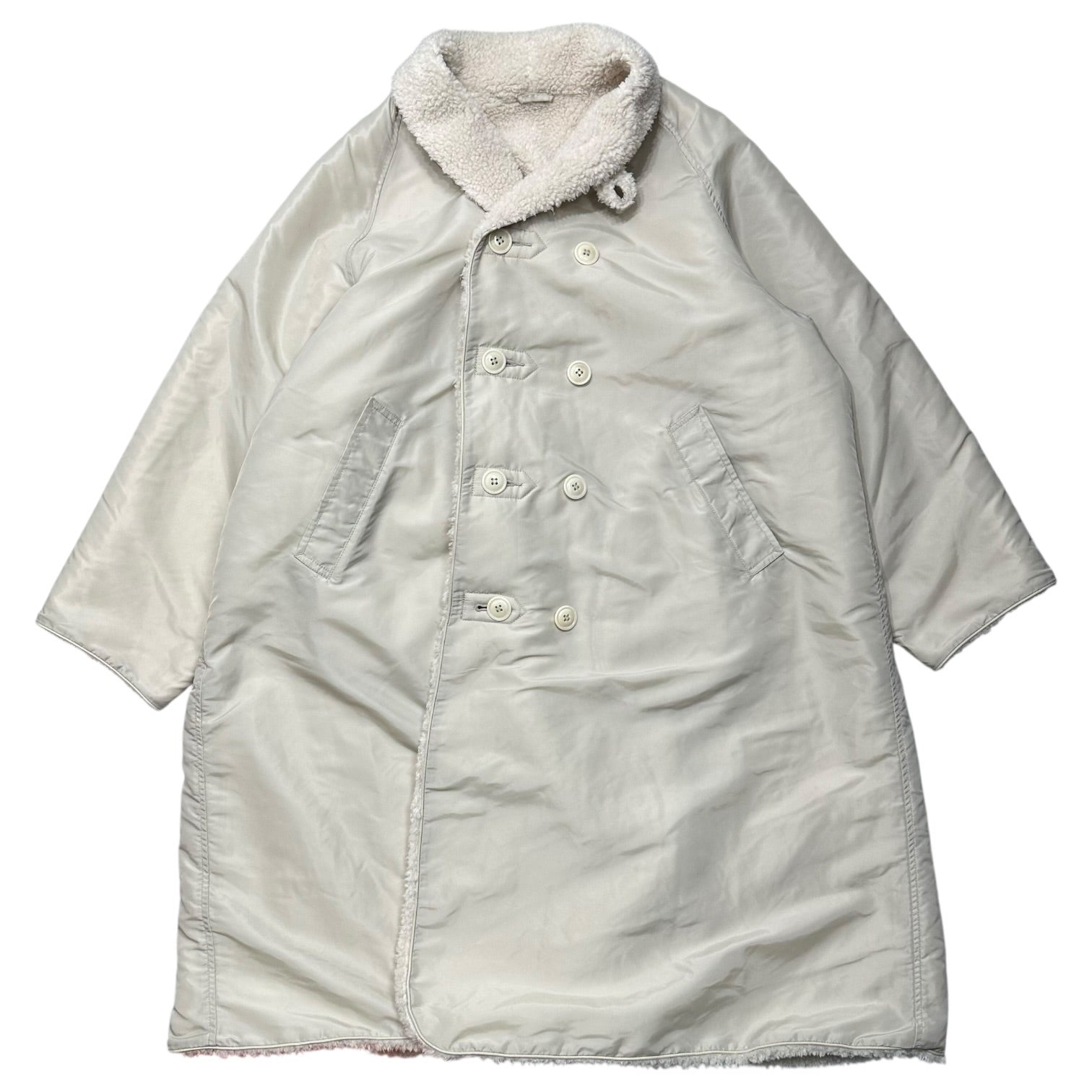 45R(フォーティーファイブアール) 24AW Thick Nylon × Shearling 908 Shawl Collar Coat 厚ナイロン ボア ショールカラー コート 81120124 1(XS程度) アイボリー