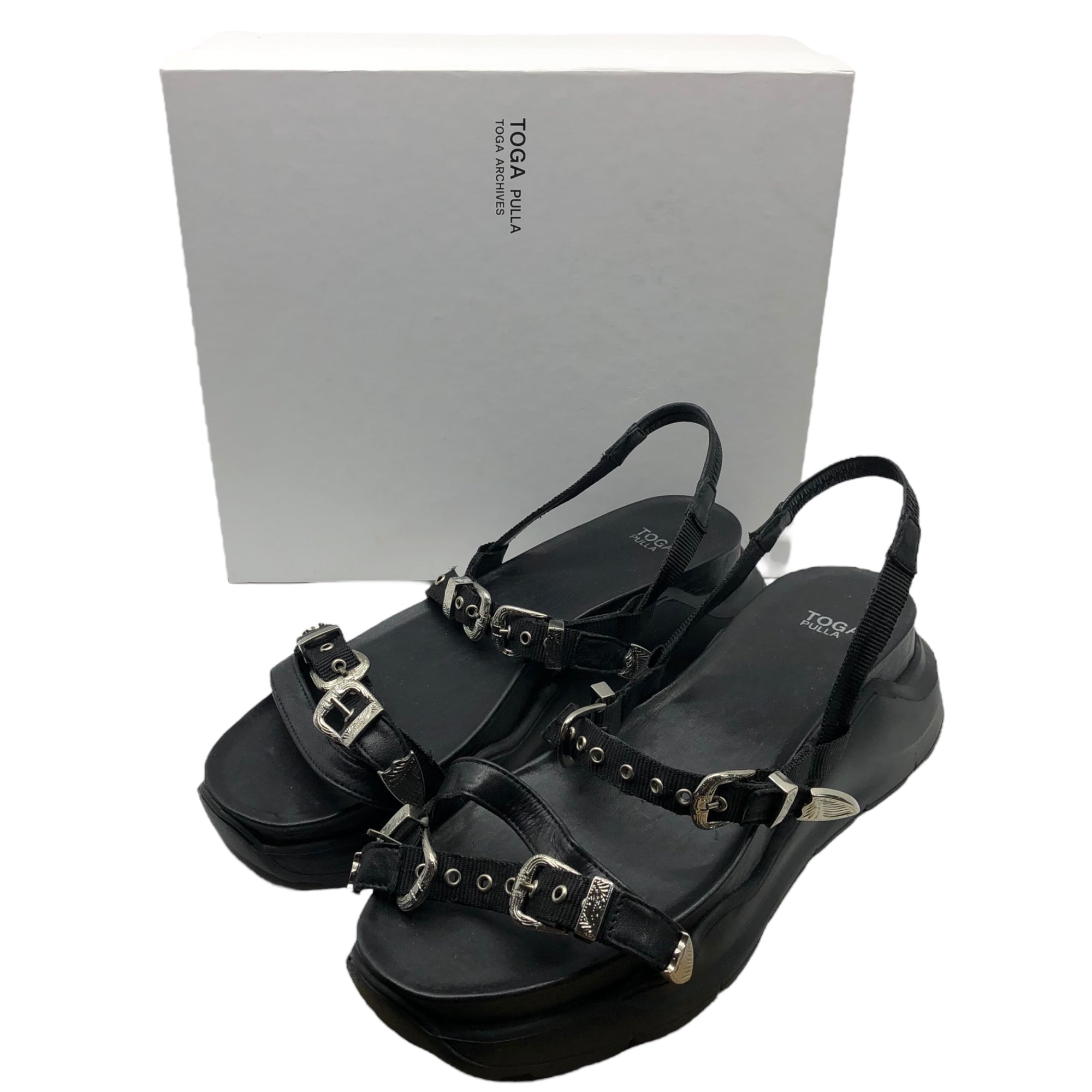 TOGA PULLA(トーガプルラ) FLATFORMS ウエスタン ベルト ストラップ 厚底 サンダル AJ1111 41(26.5~27cm程度) ブラック