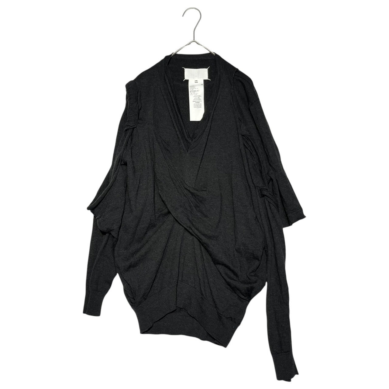 MAISON MARGIELA(メゾンマルジェラ) 21SS Co-Ed draped design v-neck knit コーエド ドレープ デザイン Vネック ニット S29HA0666 1(S程度) チャコールグレー レイヤード 白タグ メンズ着用可能サイズ