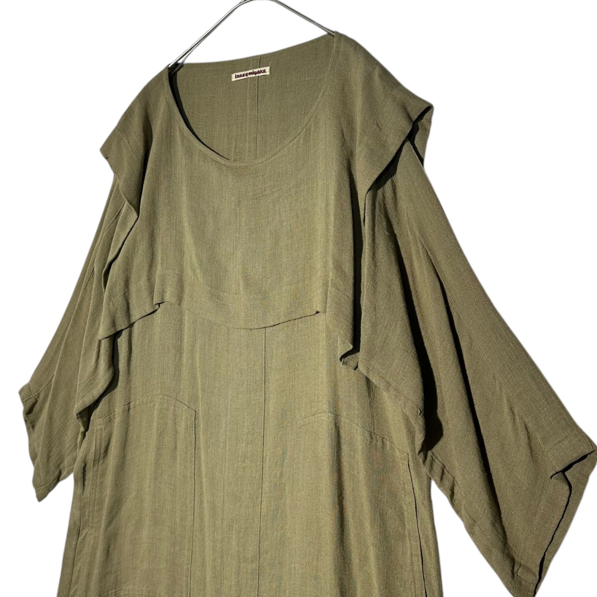 ISSEY MIYAKE(イッセイミヤケ) 70's Vintage Layered-Style Crewneck Dress 70年代 ヴィンテージ レイヤード調 クルーネック ワンピース ポケット FREE ベージュ 品質表示タグ切り取り 初期 筆タグ