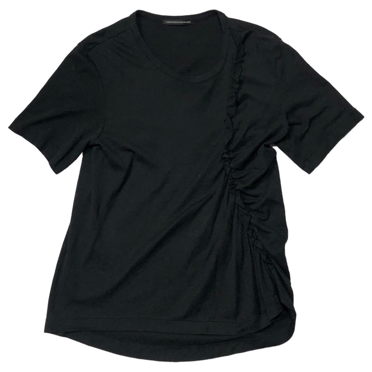 Y's(ワイズ) 11SS Frill gathered S/S T-shirt フリル ギャザー カットソー 半袖 Tシャツ YO-T32-066 2(Mサイズ程度) ブラック