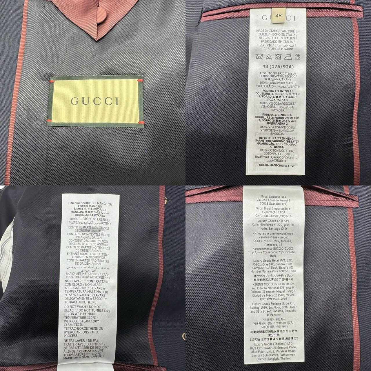 GUCCI(グッチ) GG Logo Piping 2B Pajama Tailored Jacket GG ロゴ パイピング 2B パジャマ ウール テーラード ジャケット 723317 1GXAF0 48(L程度) ネイビー