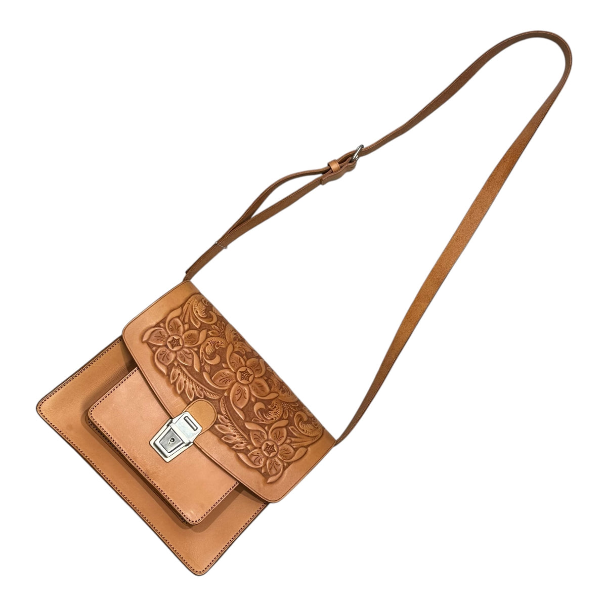 Katsuyuki Yoshida for COMME des GARCONS(カツユキヨシダフォーコムデギャルソン) 1990's~2000's Aoyama Original Floral Carved Leather Shoulder Bag 青山オリジナル フローラル レザーカービング ショルダー バッグ ブラウン 90年代~