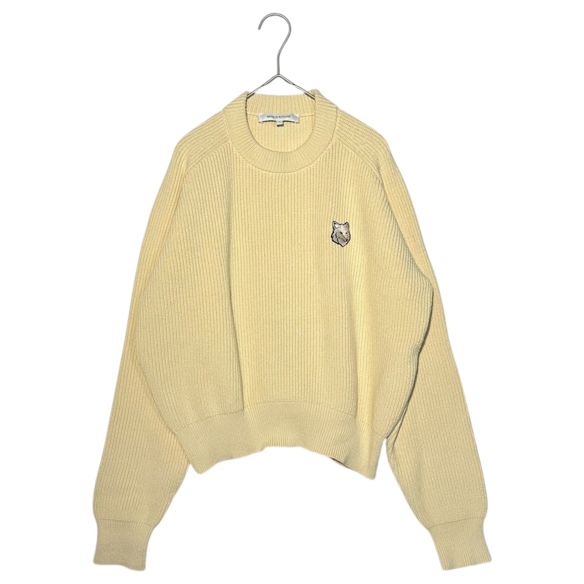 Maison Kitsune(メゾンキツネ) Foxhead C/N Crew Neck Knit フォックスヘッド コットン ナイロン クルーネック ニット MW00806KT1098 S アイボリー