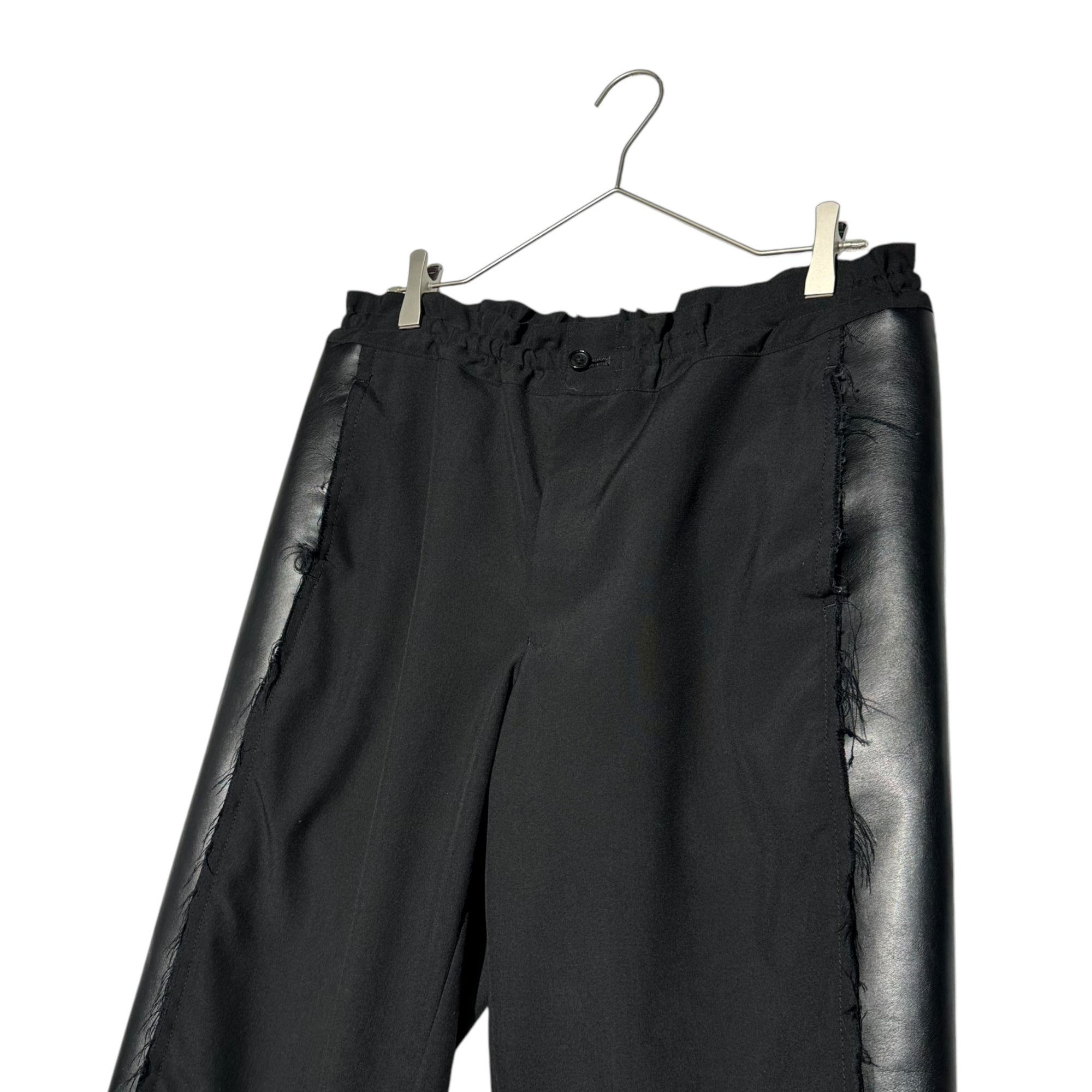 COMME des GARCONS HOMME PLUS(コムデギャルソンオムプリュス) 19SS Eco-leather sideline cut-off trousers エコレザー サイドライン カットオフ スラックス PC-P085 M ブラック パンツ 切りっぱなし