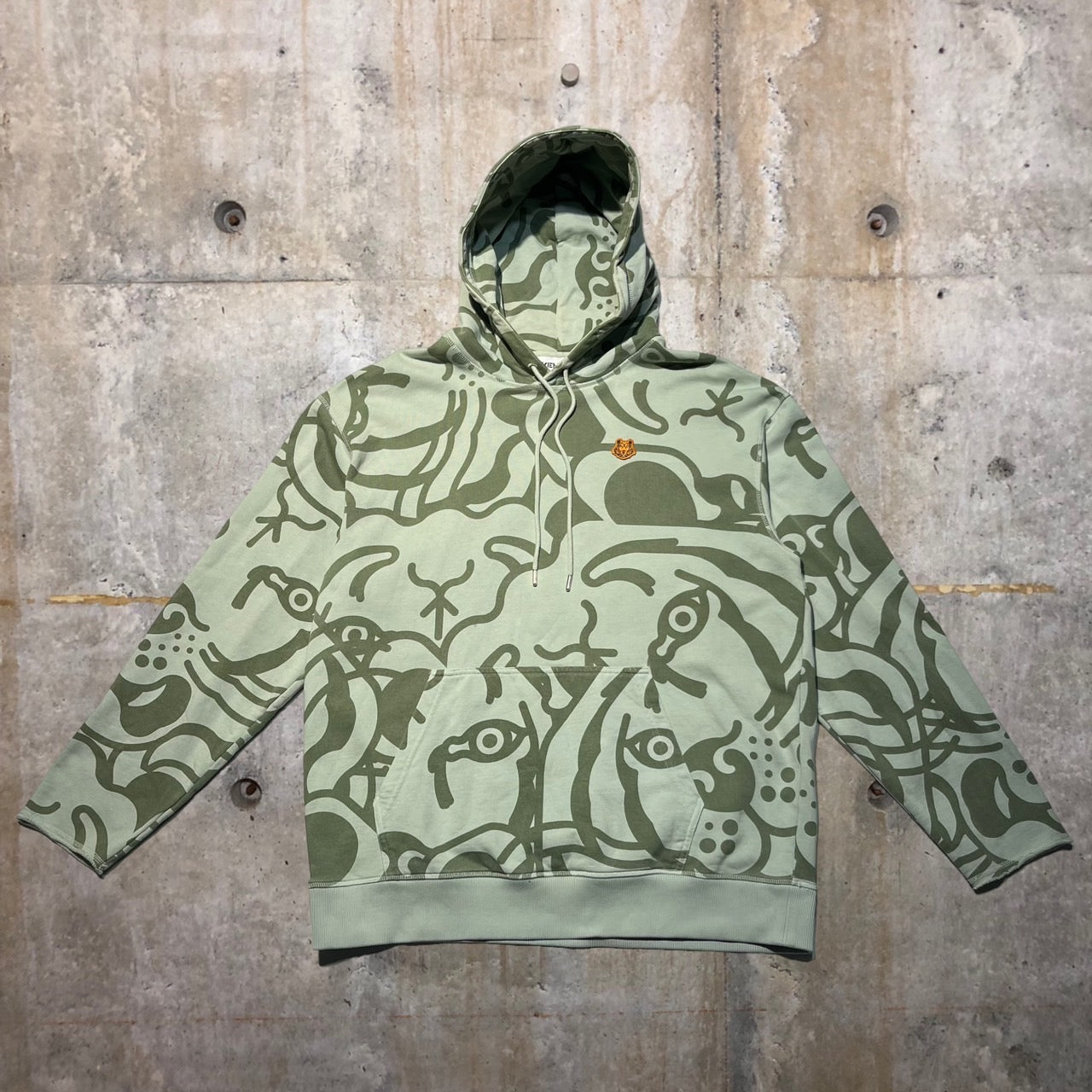 KENZO(ケンゾー) K-Tiger Print Oversized Hoodie/タイガーロゴ刺繍パーカー FB55SW5384MY L グリーン