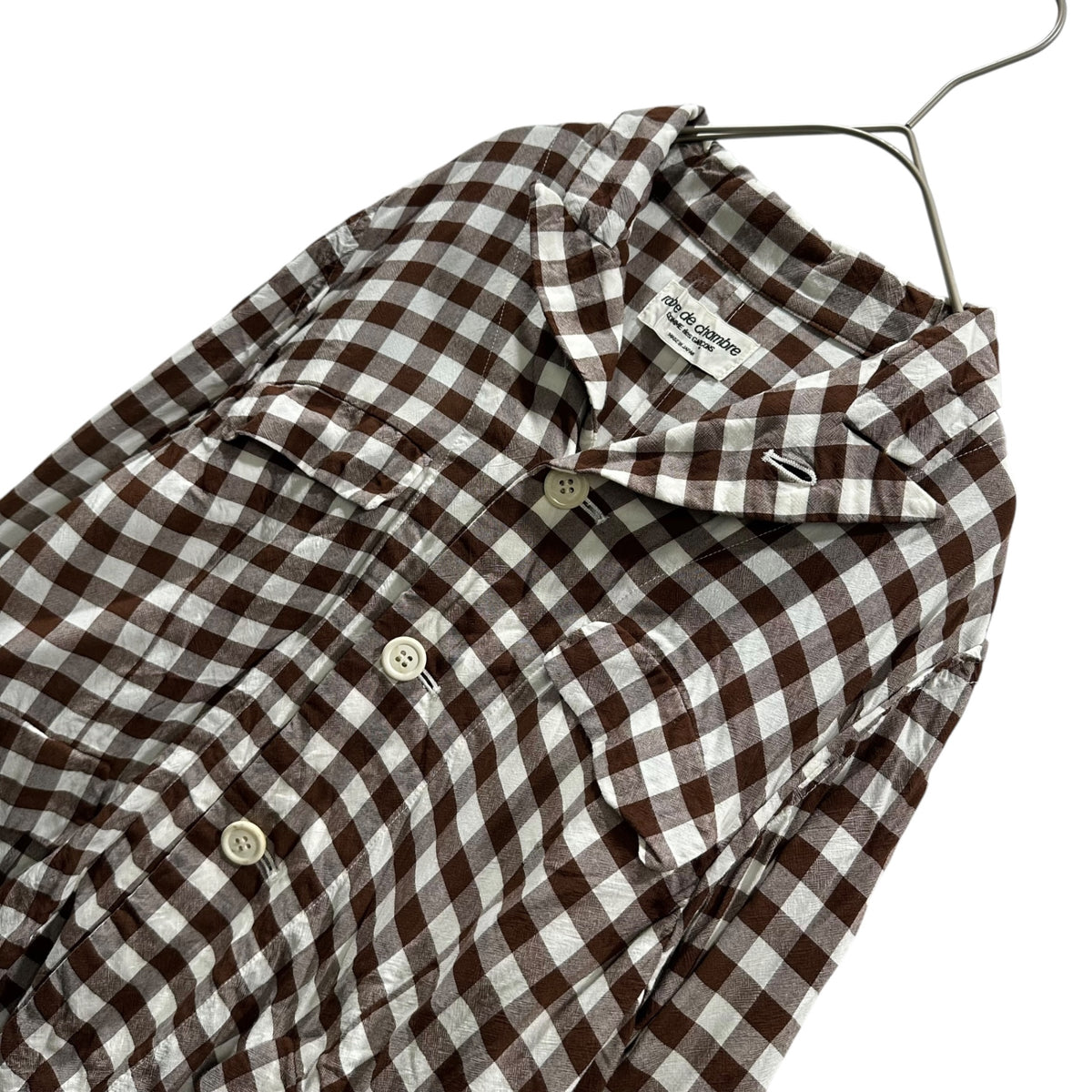robe de chambre COMME des GARCONS(ローブドシャンブルコムデギャルソン) 1999SS Gingham-Check Rayon Shirt Jacket ギンガム チェック レーヨン シャツ ジャケット RJ-100220 FREE ブラウン×ホワイト AD1998 90s アーカイブ