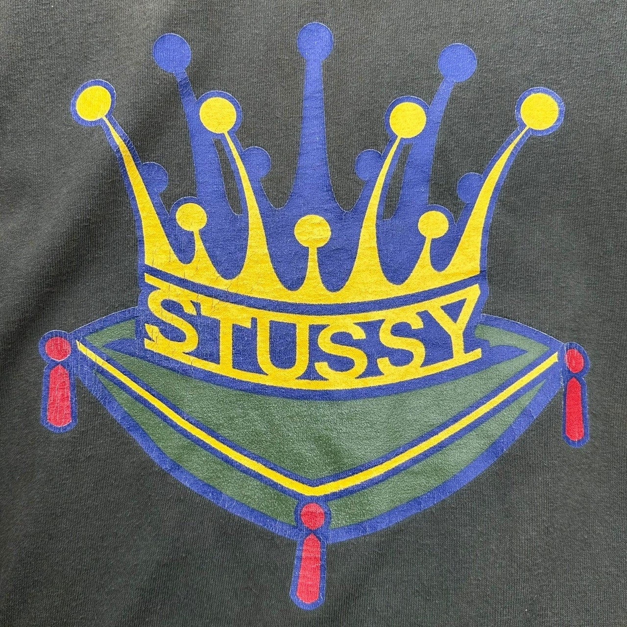 STUSSY(ステューシー) 90's White Tag Crown Logo Crew Neck T-Shirt 90年代 白タグ クラウン ロゴ クルーネック Tシャツ M カーキ