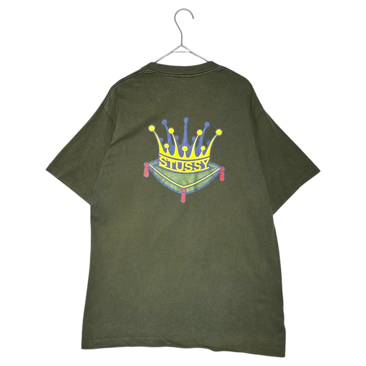 STUSSY(ステューシー) 90's White Tag Crown Logo Crew Neck T-Shirt 90年代 白タグ クラウン ロゴ クルーネック Tシャツ M カーキ