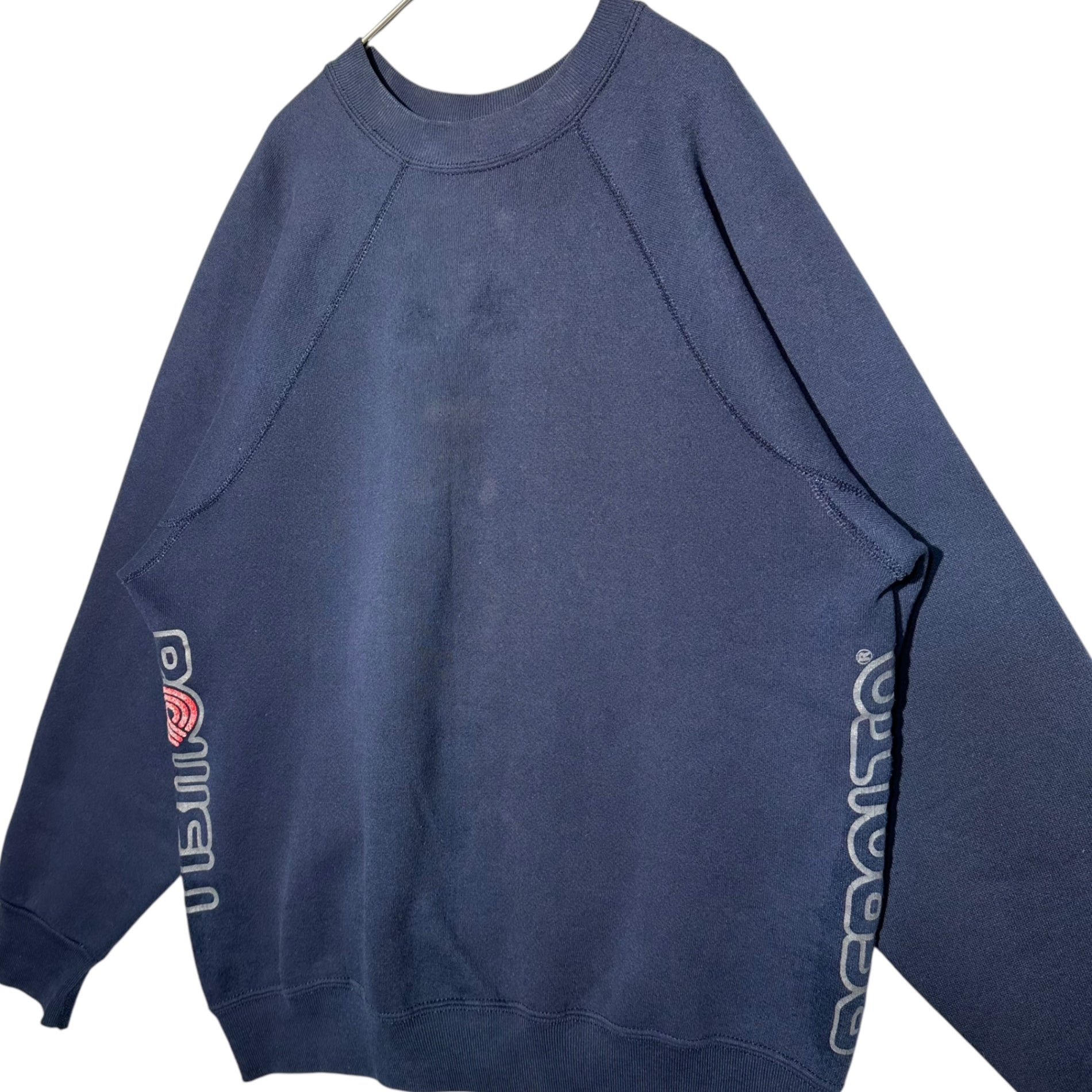 VINTAGE(ヴィンテージ) 80's vintage side print crew neck brushed lining sweatshirt 80年代 ヴィンテージ サイドプリント クルーネック 裏起毛 スウェット DISCUSボディ M ネイビー