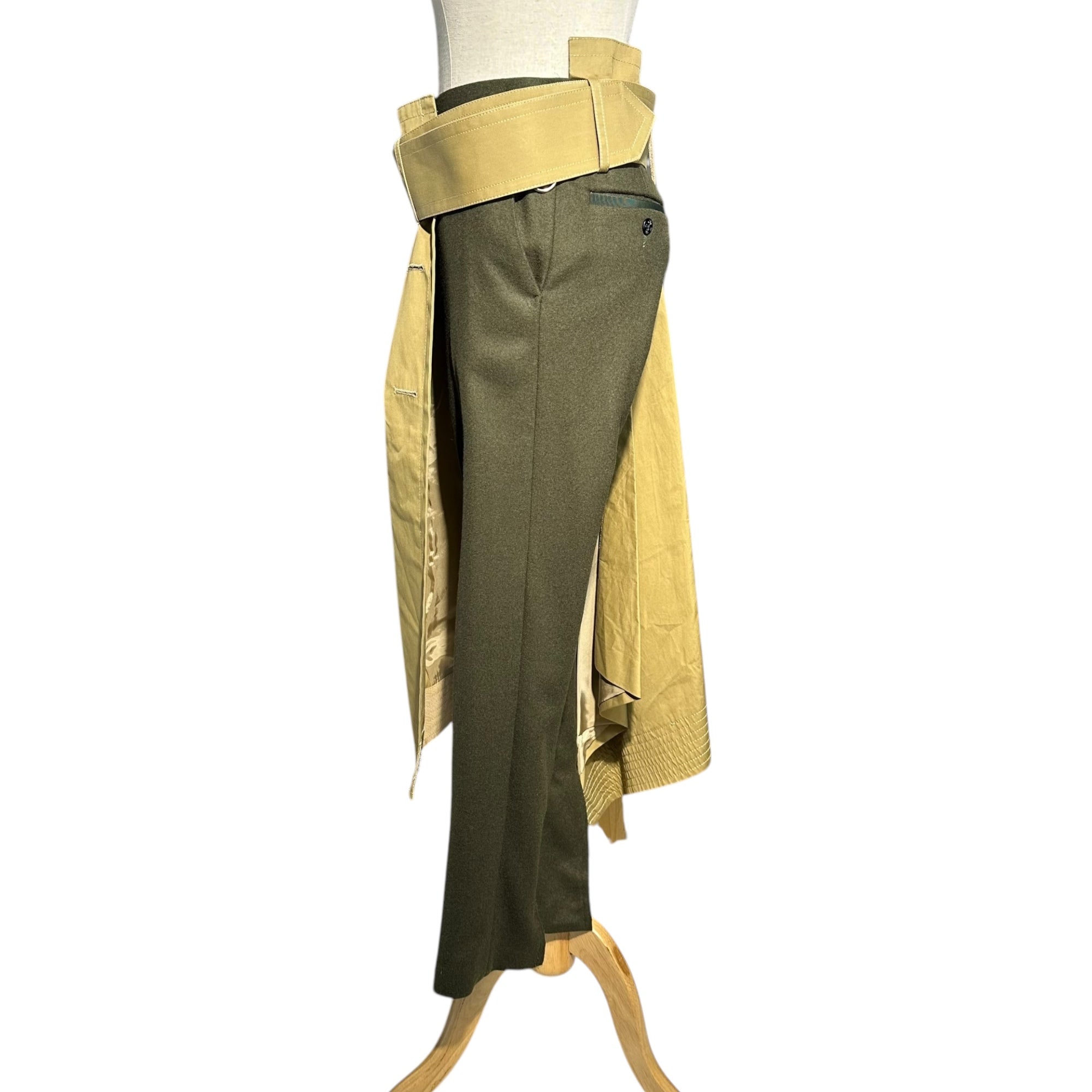 sacai(サカイ) 19AW trench docking wool slacks トレンチ ドッキング ウール スラックス 再構築 19-04706 0 カーキ×ベージュ 19AWコレクションランウェイ着用アイテム