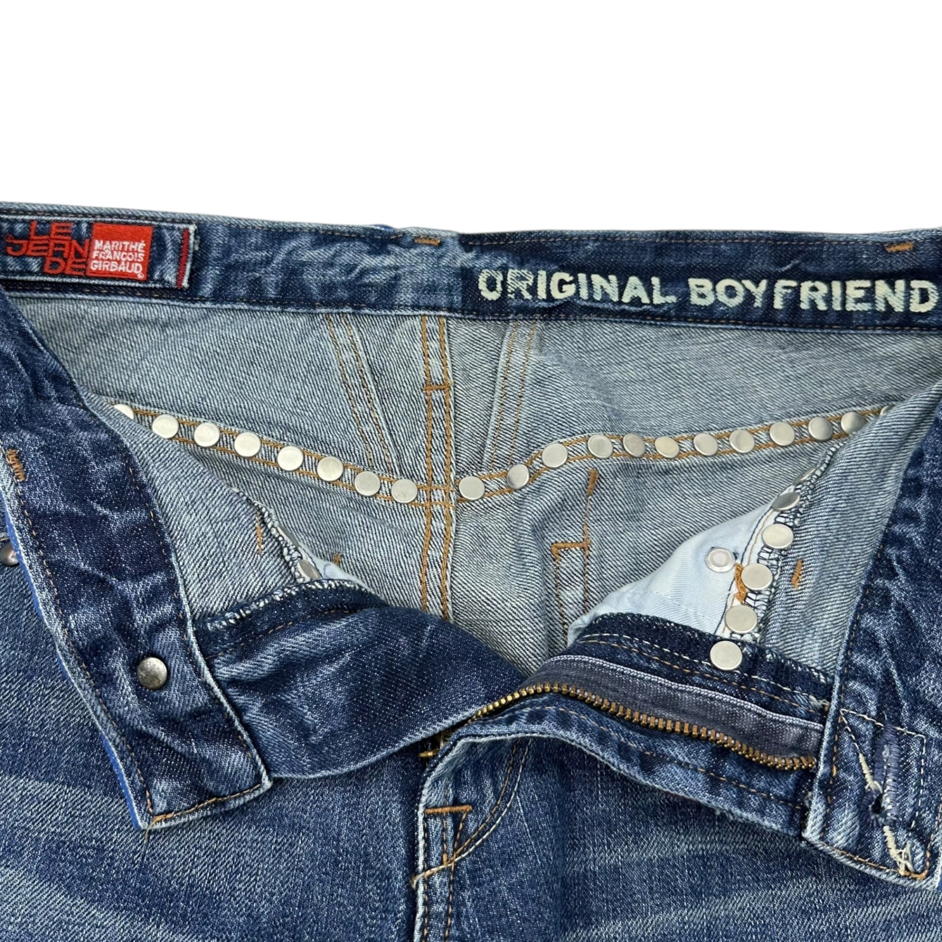 MARITHE FRANCOIS GIRBAUD(マリテフランソワジルボー) 00's Damaged selvedge studded denim pants ダメージ加工 セルビッチ スタッズ デニム パンツ F6-1564 M インディゴ Y2K パンク メンズ着用可能サイズ