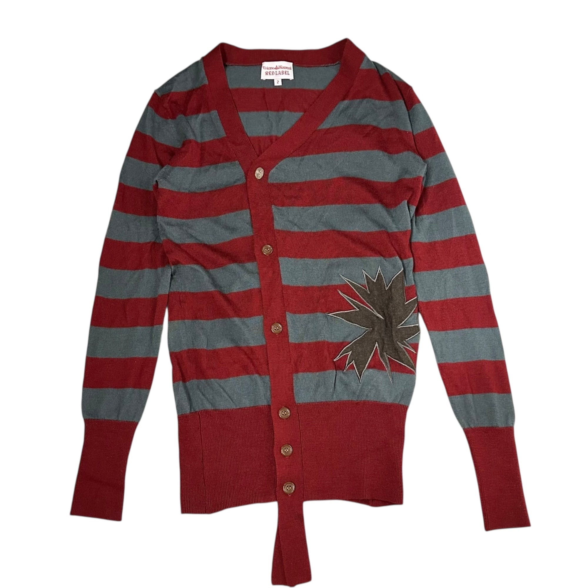 Vivienne Westwood RED LABEL(ヴィヴィアンウエストウッドレッドレーベル) Front Design Striped Wool Knit Cardigan フロント デザイン ボーダー ウール ニット カーディガン 16-01-152020 2(M程度) グレー×レッド