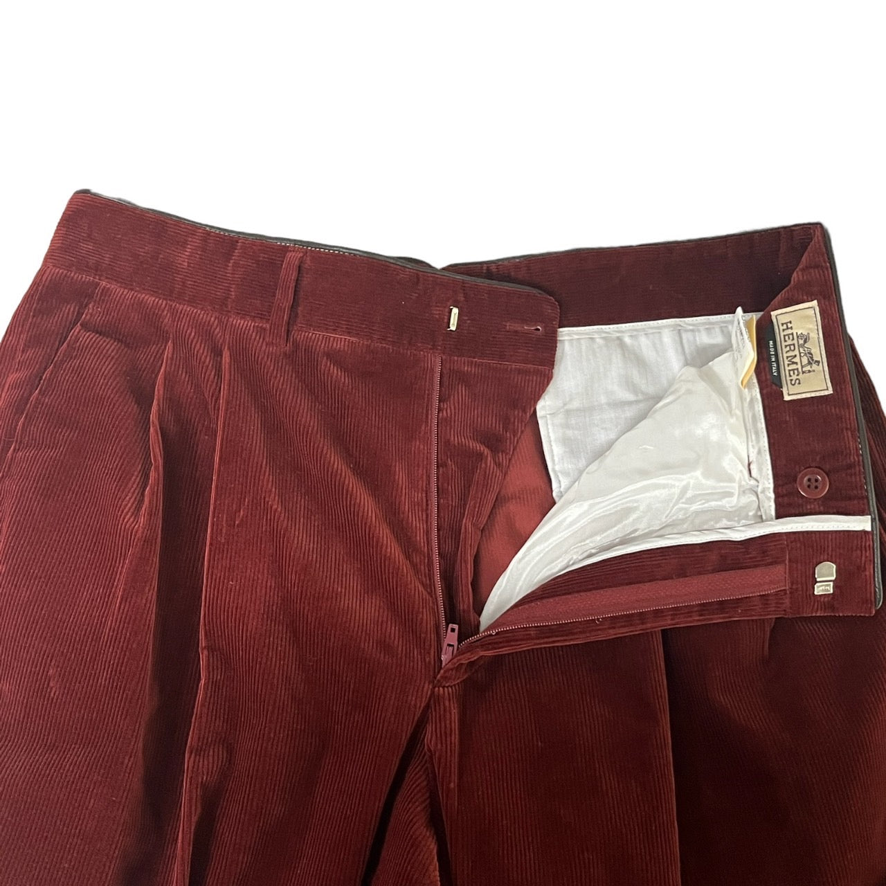 HERMES(エルメス) Leather lamb piping corduroy trousers/ラムレザーパイピングコーデュロイパンツ/トラウザー/スラックス 52(XLサイズ程度) ボルドー(レッド/ブラウン) エルメスジャポンタグ