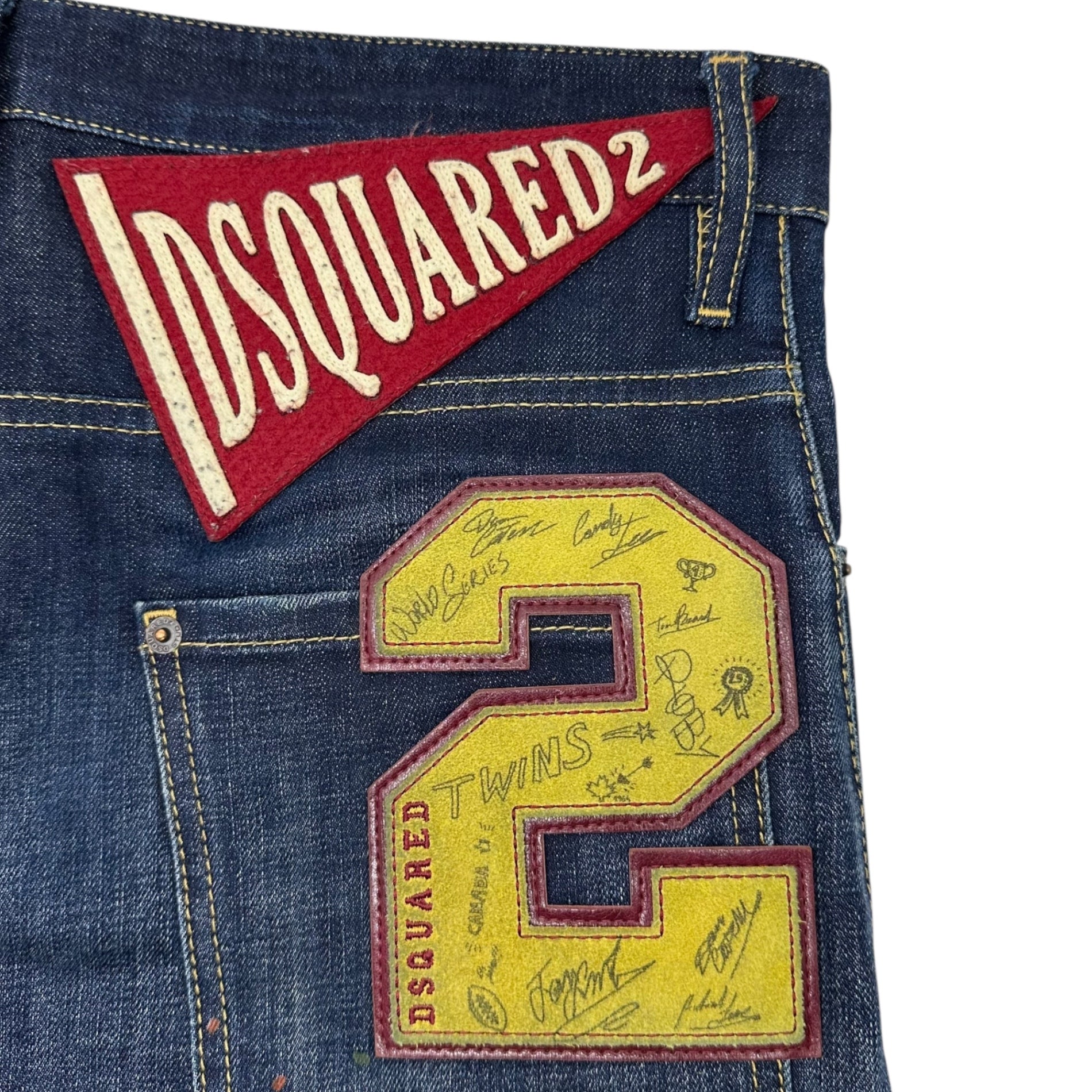 DSQUARED2(ディースクエアード) SEXY TWIST JEAN セクシー ツイスト ジーンズ デニム パンツ S74LB0821 46(S程度) インディゴ×イエロー