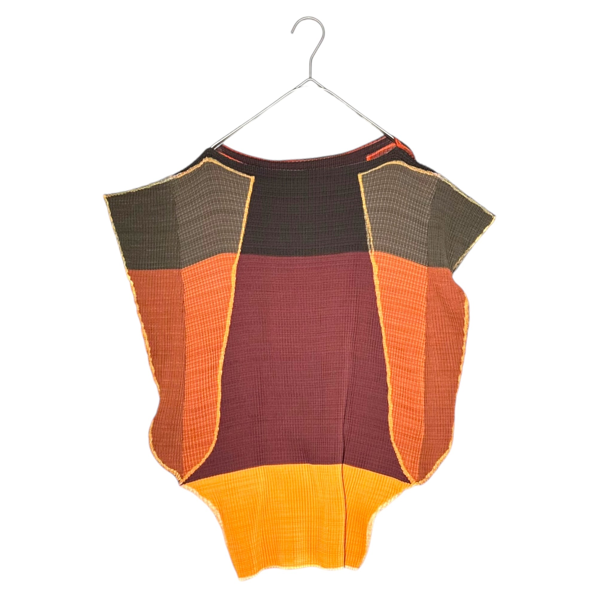 ISSEY MIYAKE(イッセイミヤケ) 07AW Flat Pleated Sleeveless Cut and Sewn 平面 プリーツ ノースリーブ カットソー IM73FJ157 2 オレンジ×ブラウン ブラウス