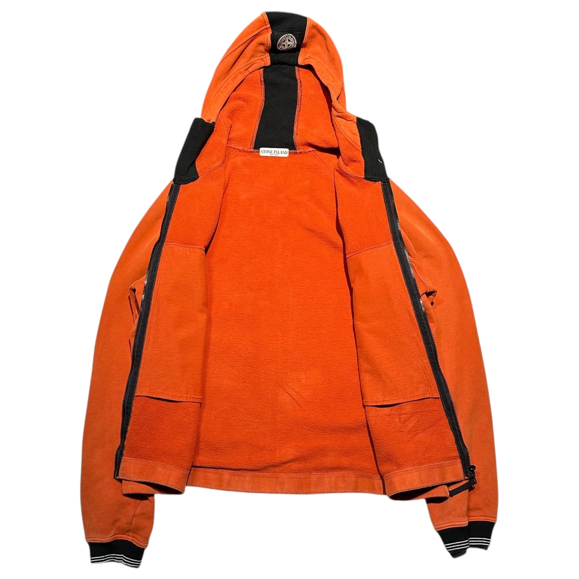 STONE ISLAND(ストーンアイランド) 00's Monochrome Patch Black Line Sweatshirt Hooded Jacket モノクロパッチ ブラックライン スウェット フーデッド ジャケット パーカー XL オレンジ