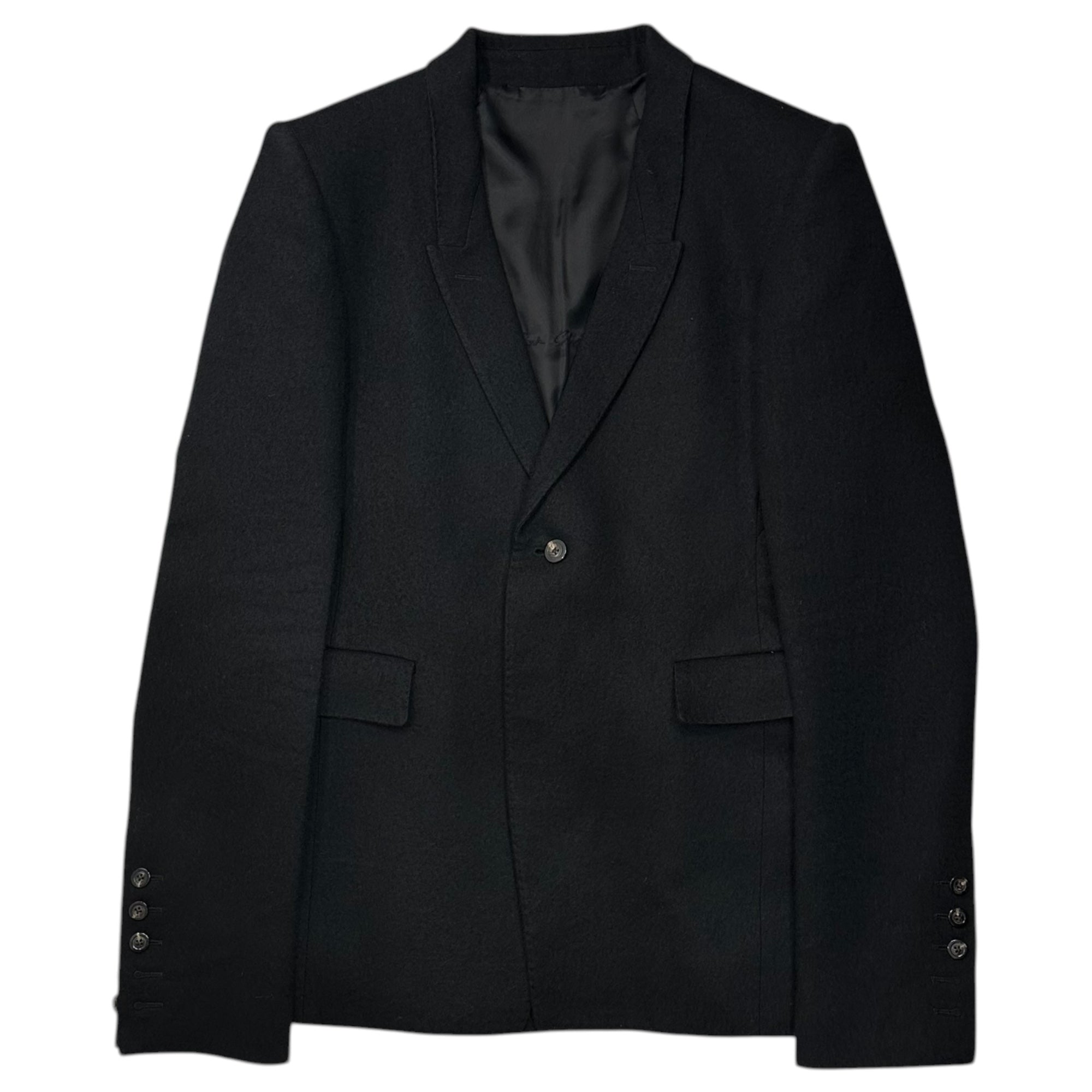 Rick Owens(リックオウエンス) Cotton-Wool Brushed 1B Blazer Jacket コットン ウール 起毛 1ボタン ブレザー ジャケット RU02A5738-WCF 38 ブラック