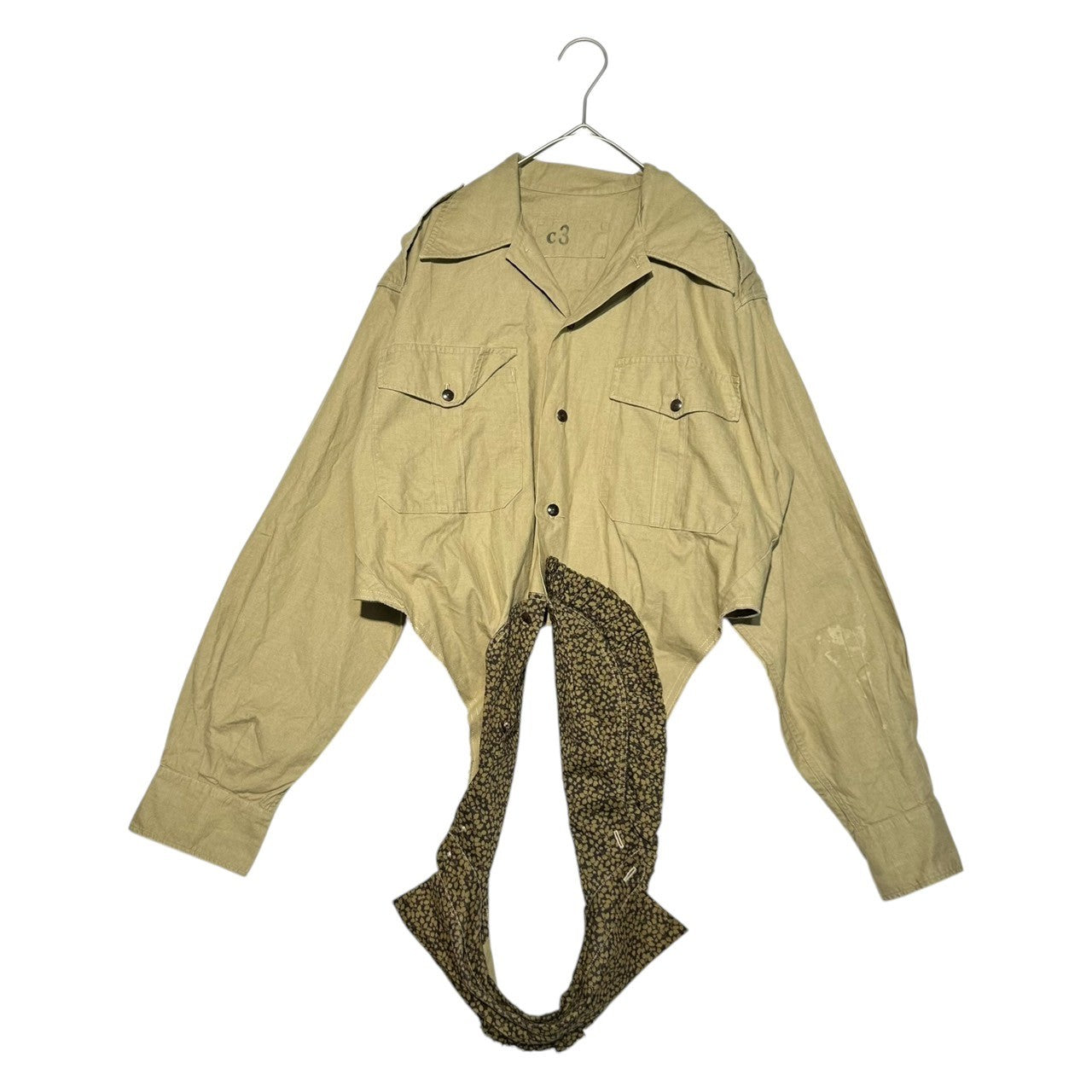 MARC LE BIHAN(マルクルビアン) French military reconstruction ruffle shirt フレンチ ミリタリー 再構築 フリル シャツ 0 カーキ フランス軍リメイク 1点物 ショート丈