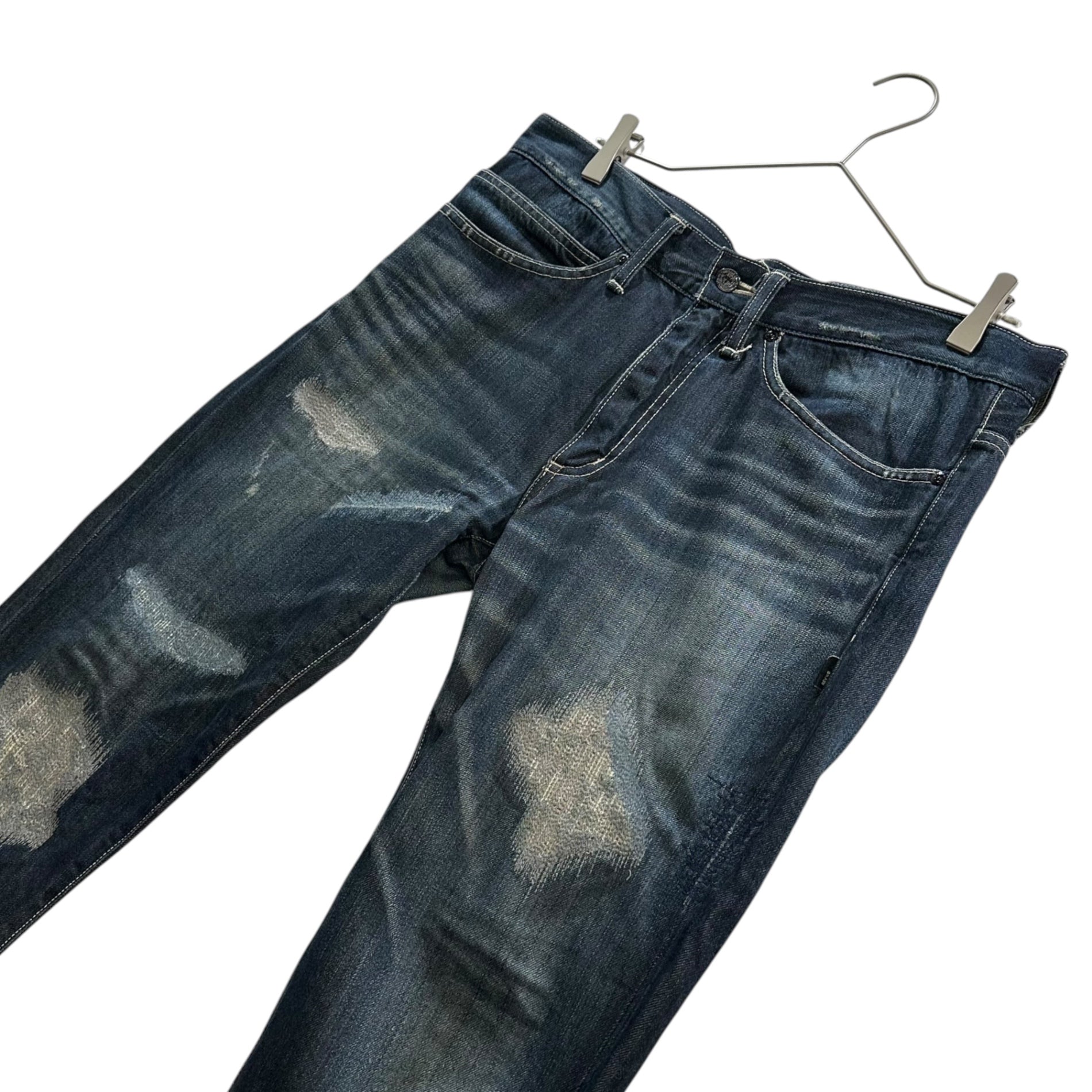 WTAPS(ダブルタップス) 11SS BLUES SKINNY TROUSERS COTTON DENIM TRASH ブルース スキニー パンツ コットン デニム トラッシュ 111GWDT-PTM05 L インディゴ ダメージ リペア加工