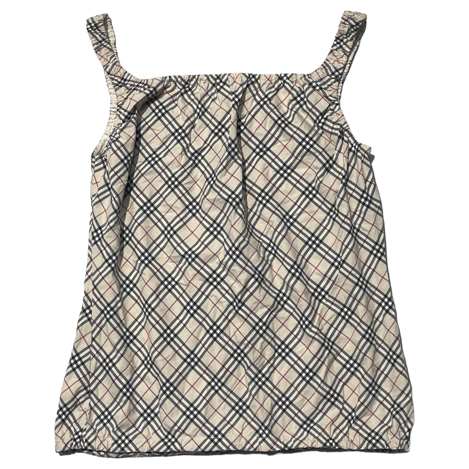 BURBERRY BLUE LABEL(バーバリーブルーレーベル) ノバチェック ノースリーブ ブラウス ギャザー FE560-110 36(S程度) ベージュ タンクトップ