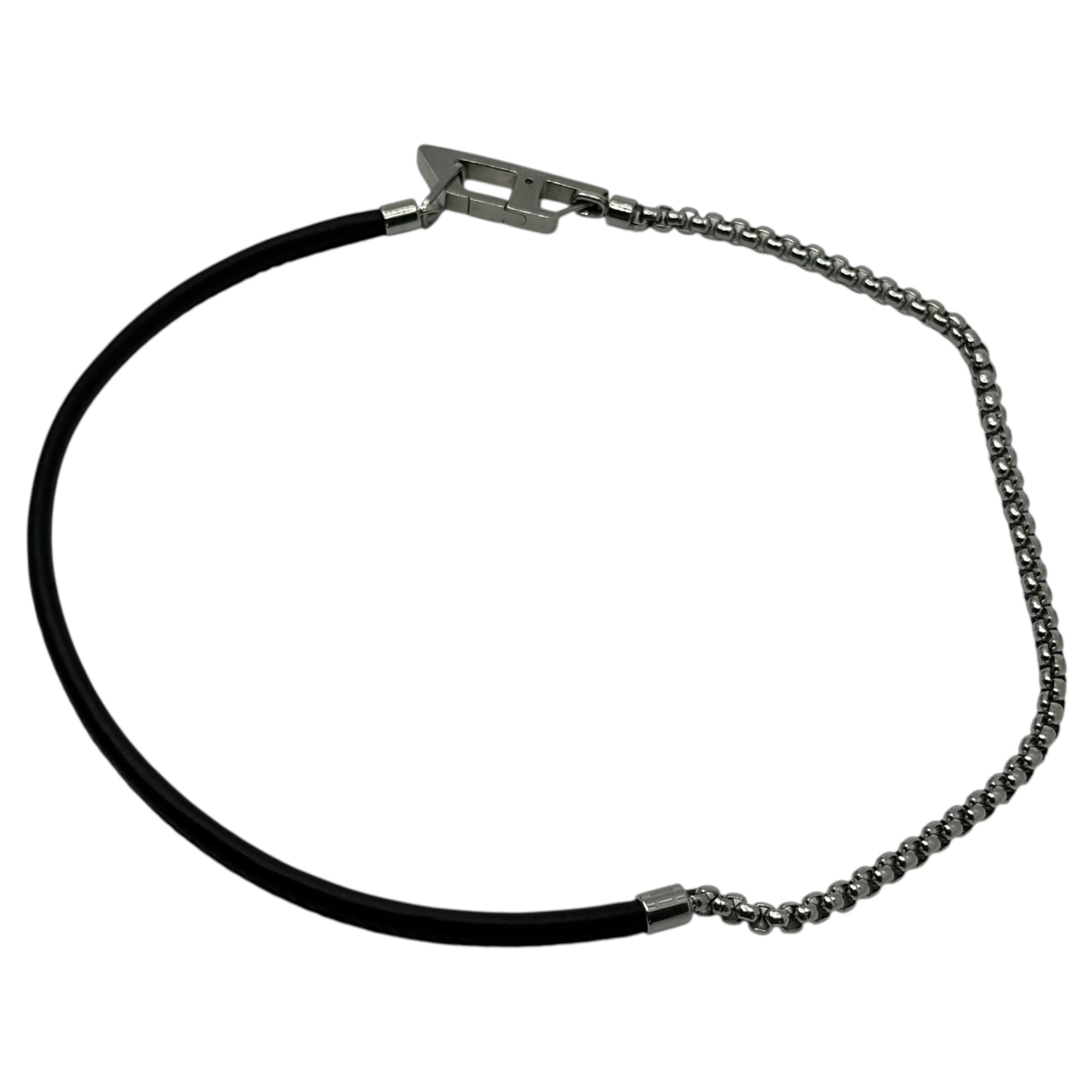 DIESEL(ディーゼル) Logo asymmetrical chain necklace ロゴ アシンメトリー チェーン ネックレス シルバー×ブラック