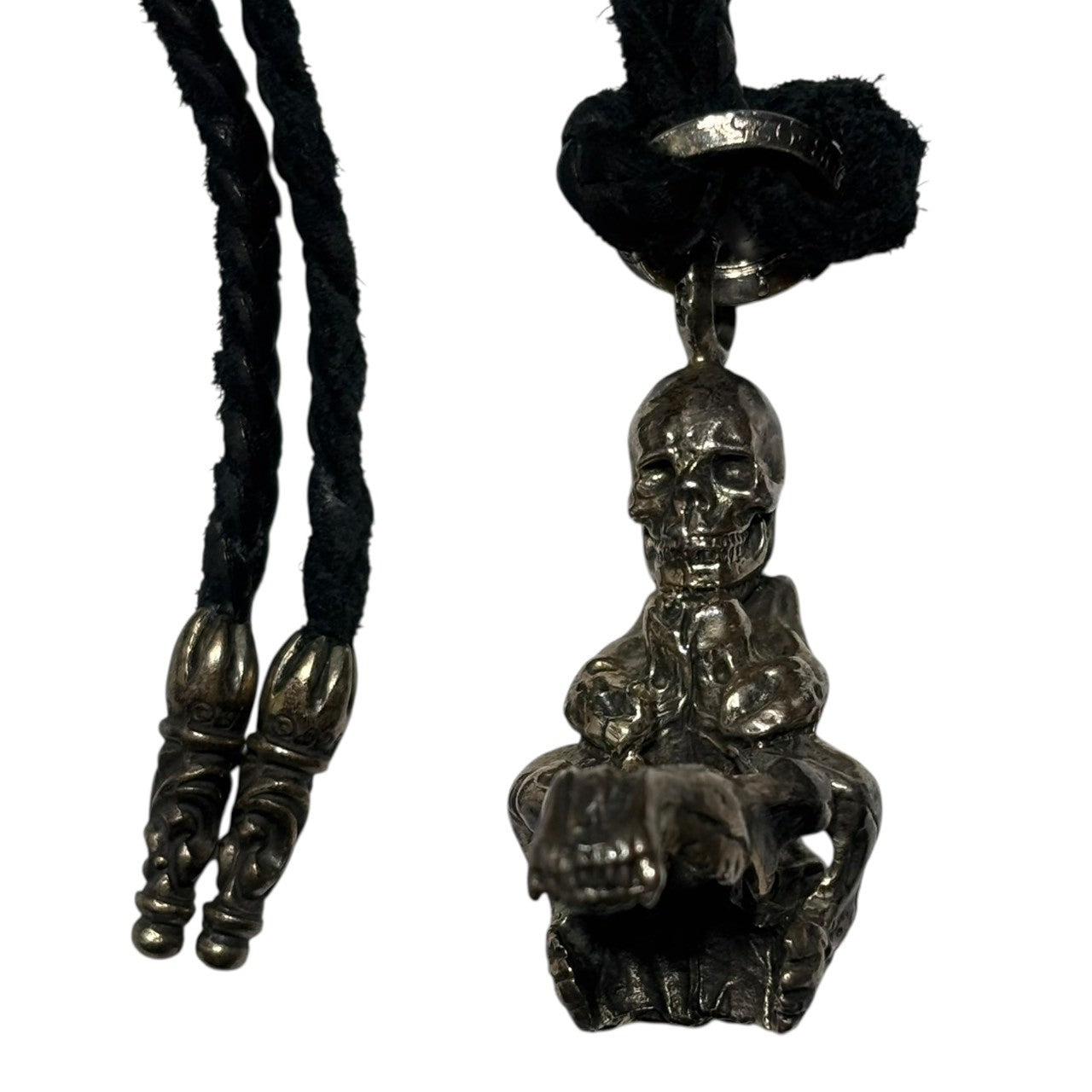 CHROME HEARTS(クロムハーツ) FOTI BUFORD & LEATHER BRAID フォティ ビュフォード スカル ペンダント & レザー ブレード 革紐 シルバー×ブラック コラボ