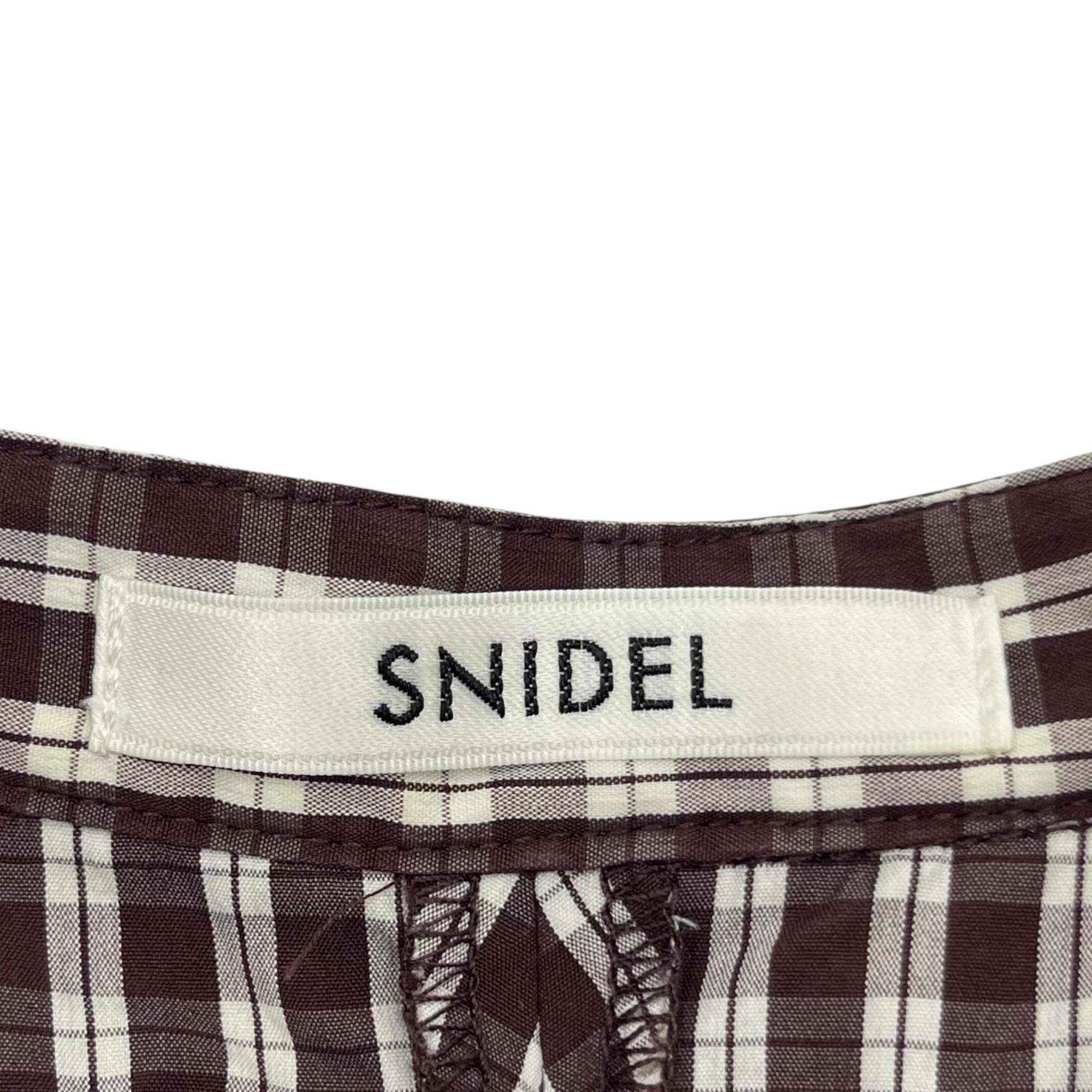snidel(スナイデル) オーバー ショルダー ワンピース SWFO224231 0 ブラウン×ホワイト ギンガム チェック フリル ドレス ロング