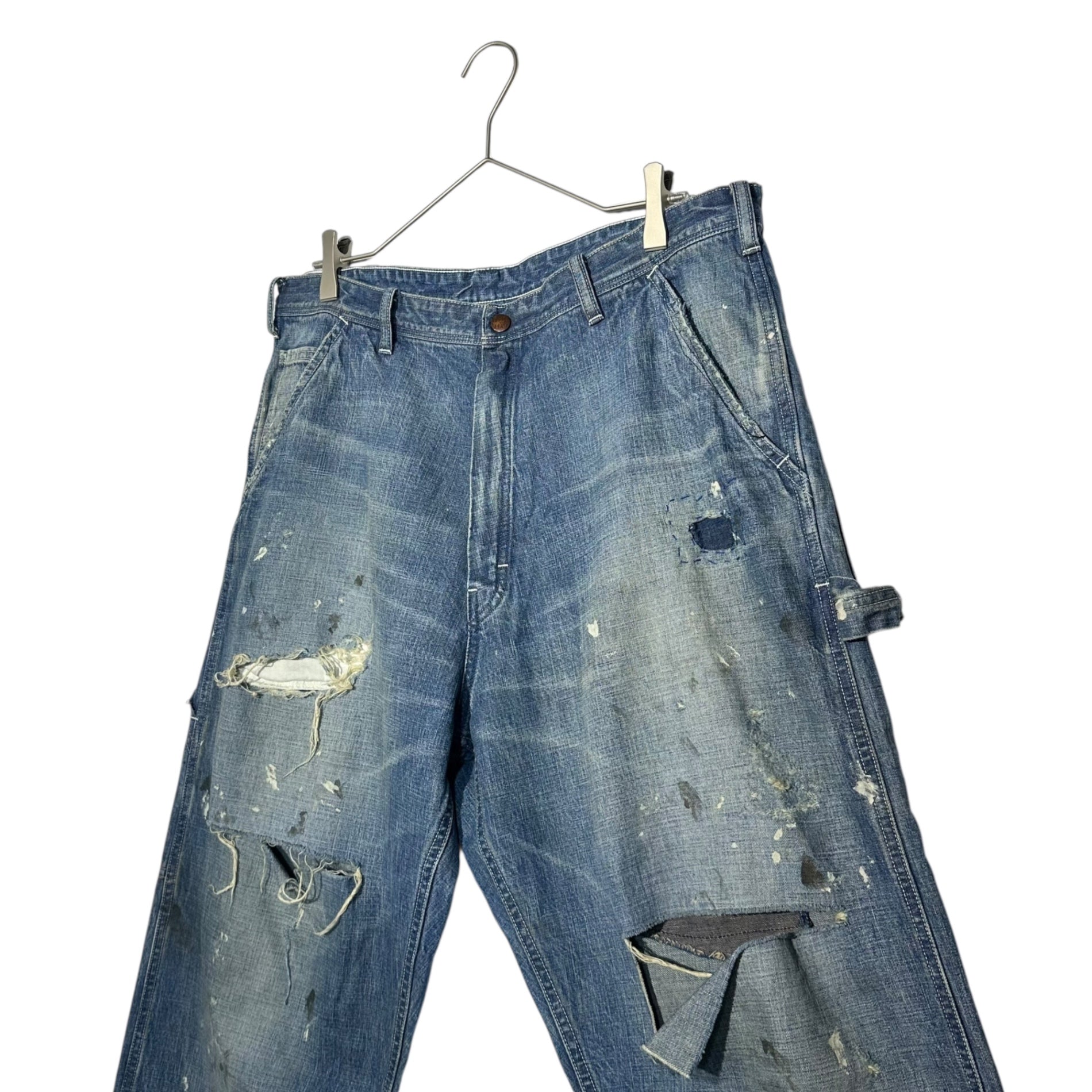 SAINT MICHAEL(セントマイケル) 24SS SAINT DENIM PANTS BLUE ダメージ 加工 ペインター デニム パンツ ジーンズ SM-YS8-0000-051 XL ライトインディゴ