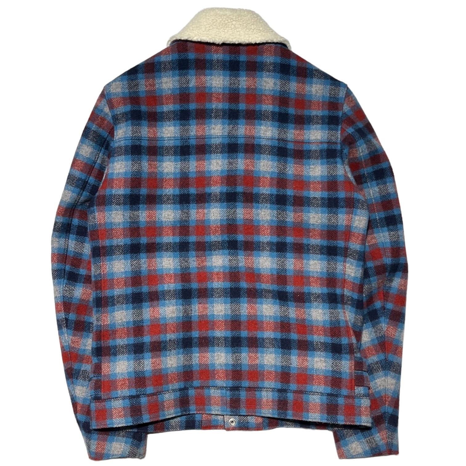 UNDERCOVERISM(アンダーカバーイズム) 08AW Boa collar wool check riders jacket ボア カラー ウール チェック ライダース ジャケット B4212 2(M程度) ブルー×レッド