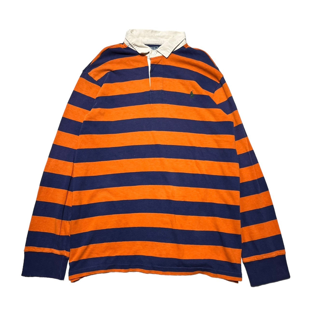POLO RALPH LAUREN(ポロラルフローレン) 90's border rugby shirt ボーダ- ラガーシャツ 90年代 B-BOY XXL オレンジ×ネイビー