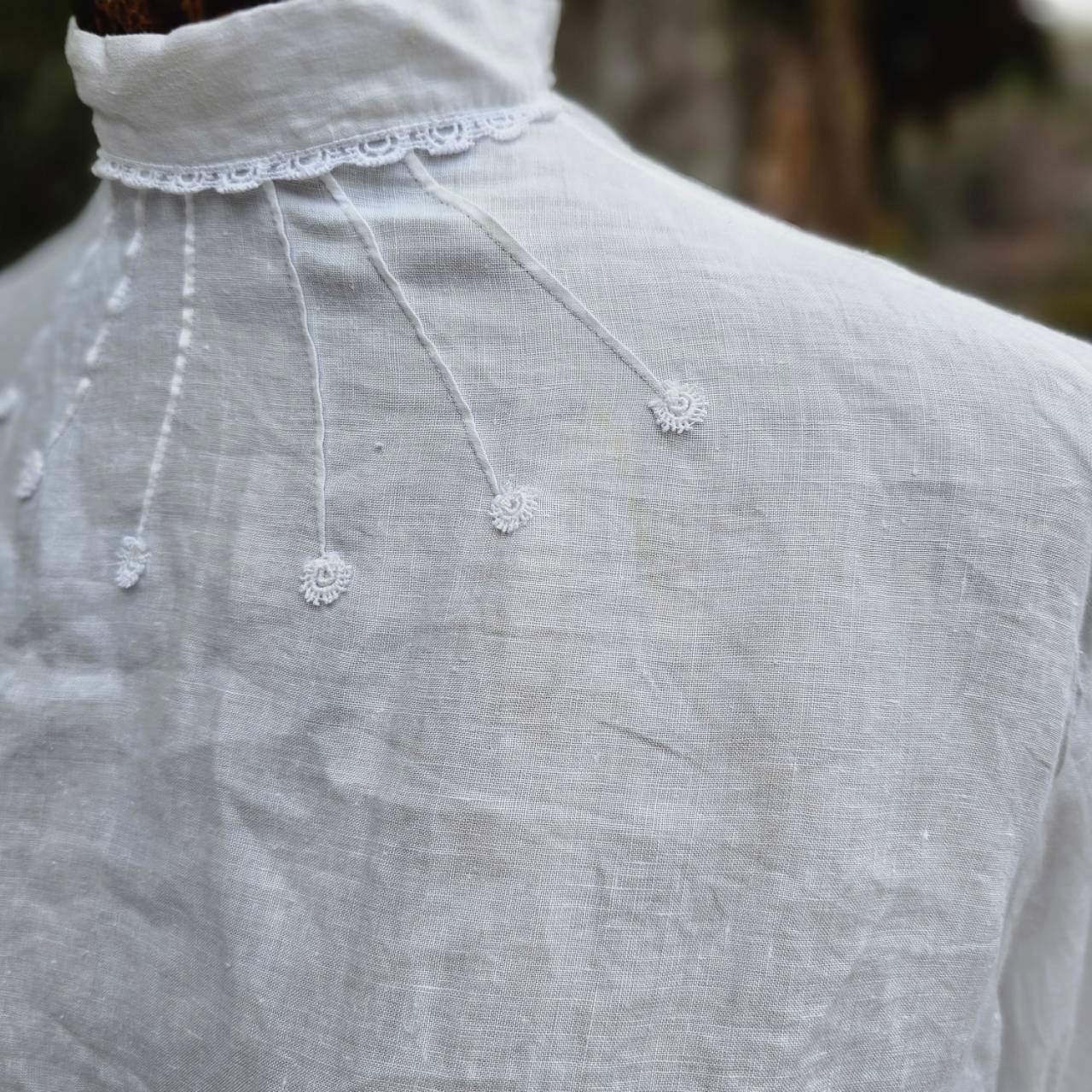 Euro vintage(ヨーロッパヴィンテージ) 30's~ Beams_standcollar lace blouse スタンドカラーレース付きブラウス 表記無し(M程度) ホワイト