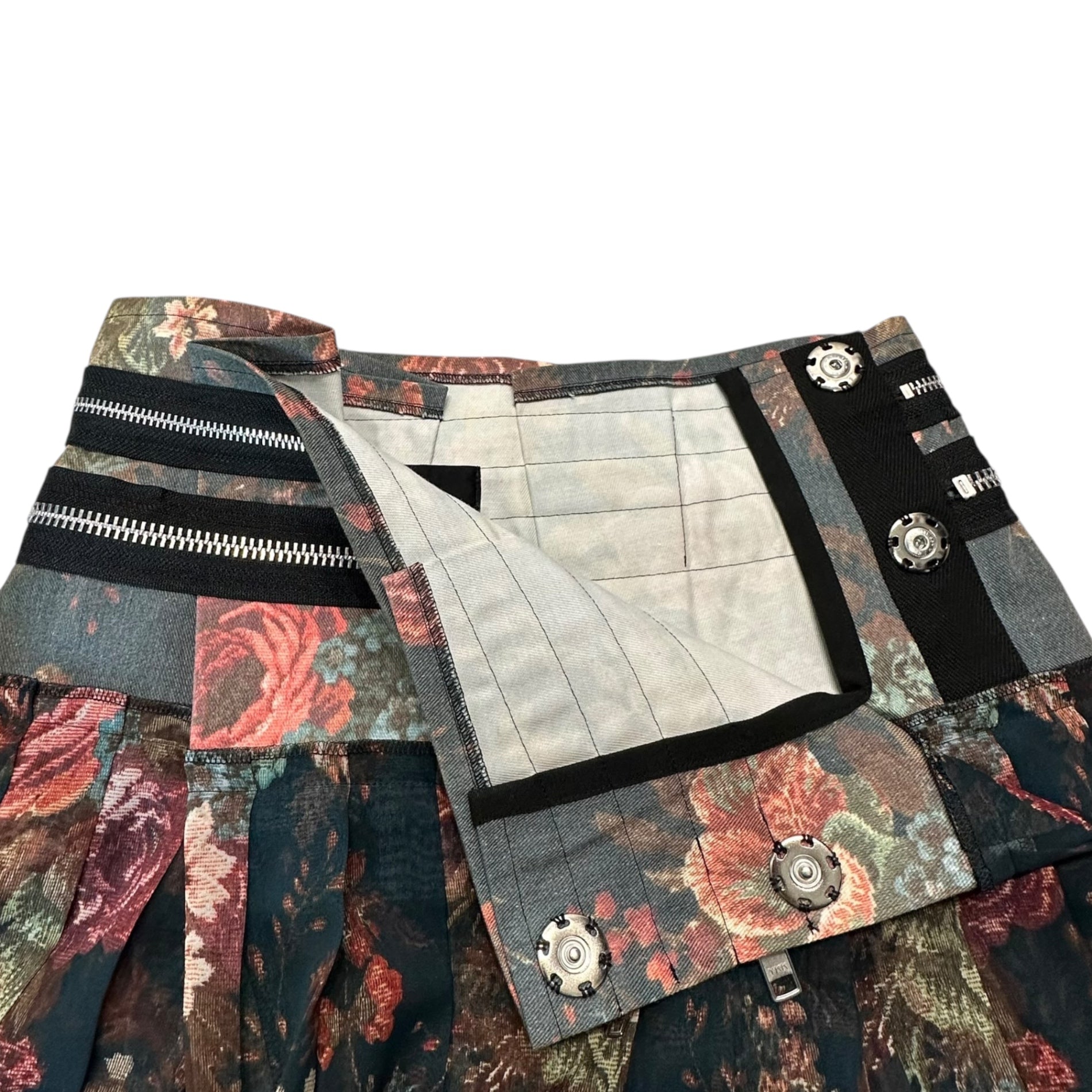 tricot COMME des GARCONS(トリココムデギャルソン) 13AW Rose Design Waist Zip Tape Chiffon Skirt ローズ デザイン ウエスト ジップ テープ シフォン スカート TL-S203 M グレー×ピンク AD2013
