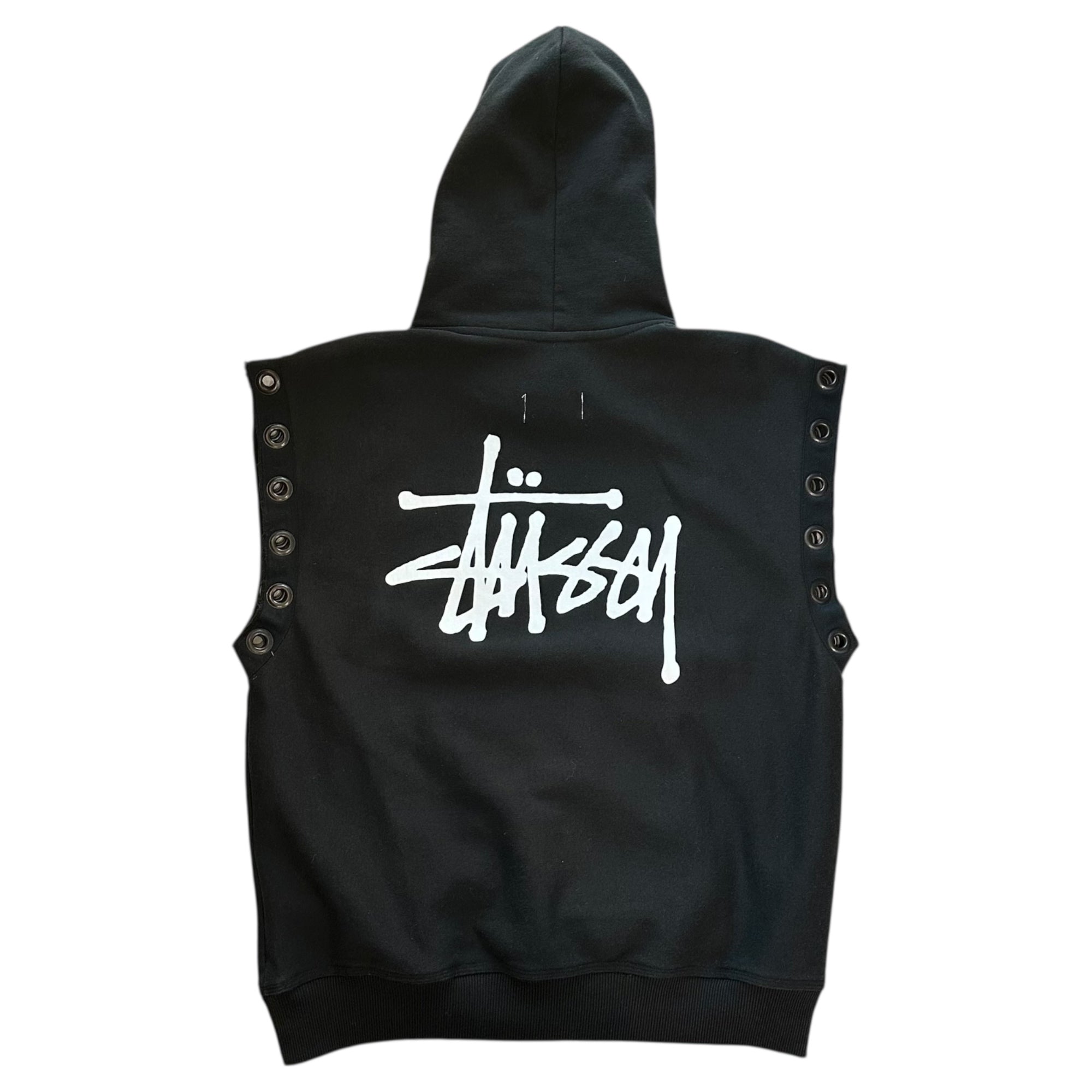 【SALE対象外】eYe JUNYA WATANABE MAN × STUSSY(アイジュンヤマン × ステューシー) 24SS Sleeveless Hoodie with Dove-Eye Design 鳩目 デザイン ノースリーブ パーカー コラボ WM-T909 M ブラック AD2023 BASIC STUSSY HOODIEカスタマイズ