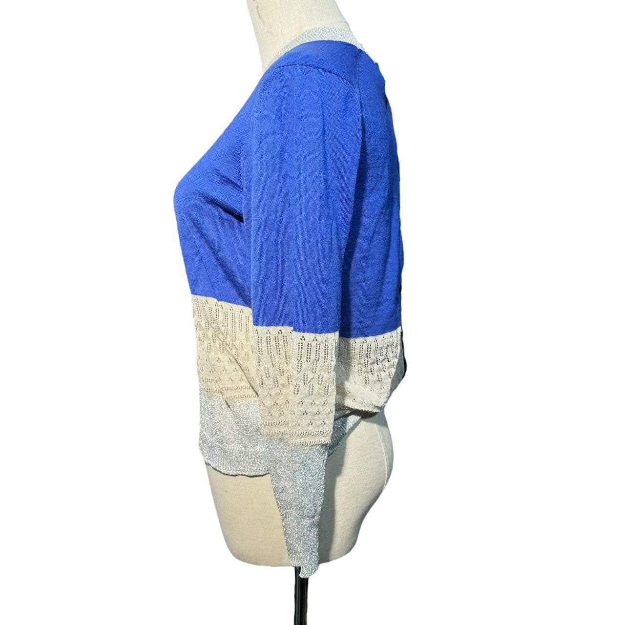 tricot COMME des GARCONS(トリココムデギャルソン) 11SS Hemline change sequin rib knit cardigan 裾 切替 ラメ リブ ニット カーディガン TG-N0103 FREE ブルー×アイボリー×シルバー AD2010