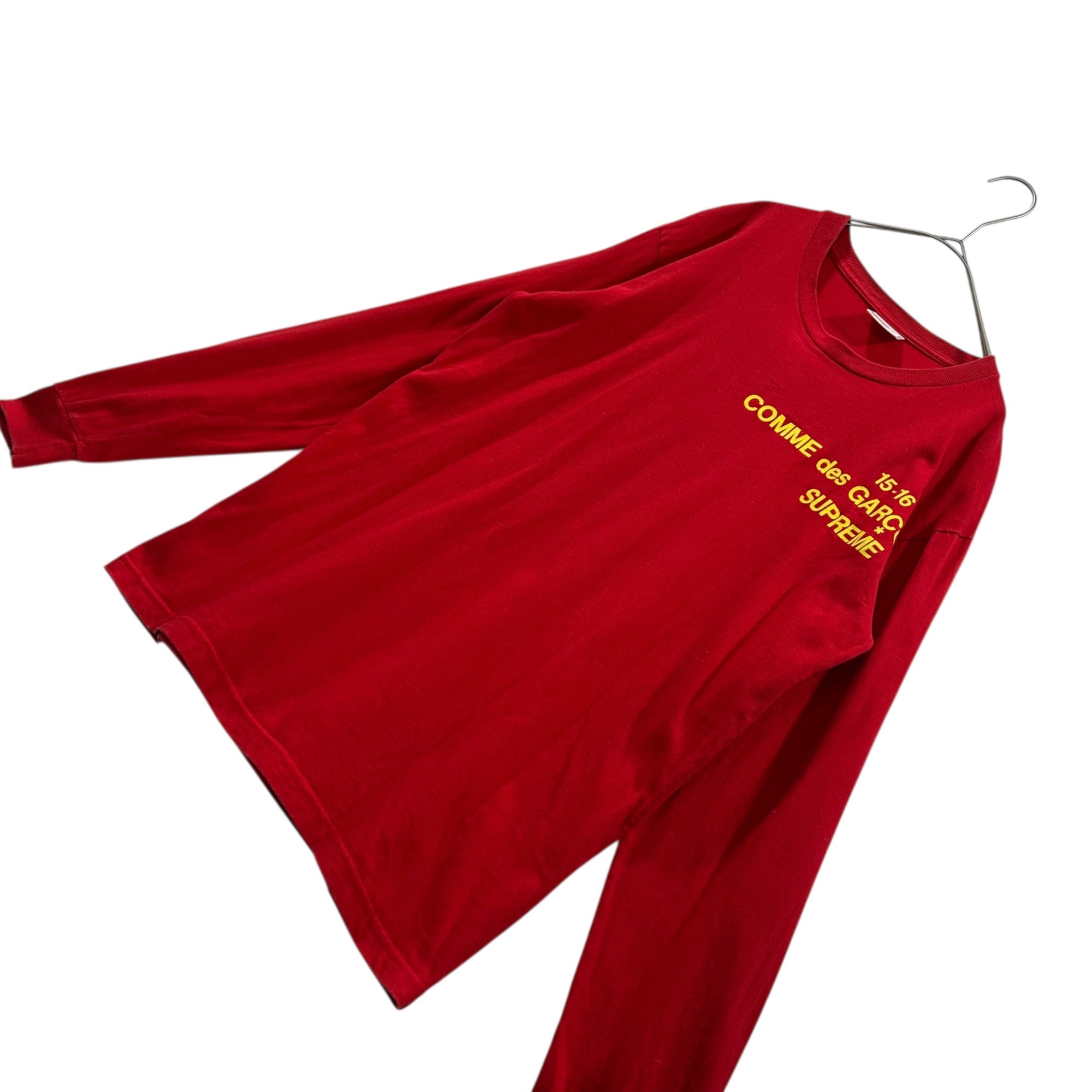 Supreme × COMME des GARCONS SHIRT(シュプリーム × コムデギャルソンシャツ) 15AW × COMME des GARCONS SHIRT Logo L/S Tee コムデギャルソンシャツ ロゴ 長袖 Tシャツ M レッド×イエロー
