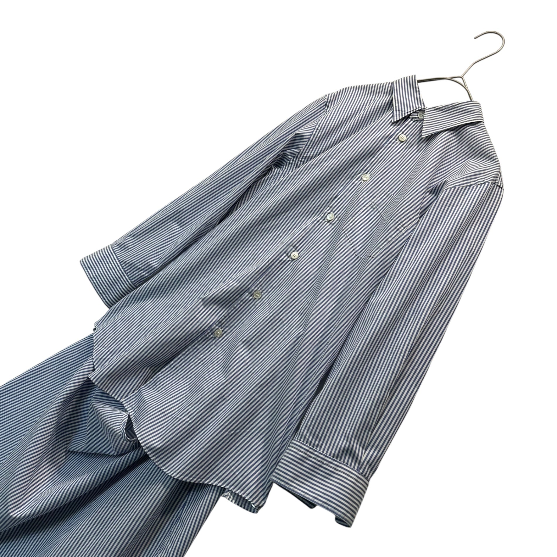 COMME des GARCONS JUNYA WATANABE(コムデギャルソンジュンヤワタナベ) 12AW Striped Front-and-Back Asymmetrical Length Long Shirt ストライプ 前後 アシンメトリー ロング シャツ JJ-O071 M ブルー×ホワイト AD2012