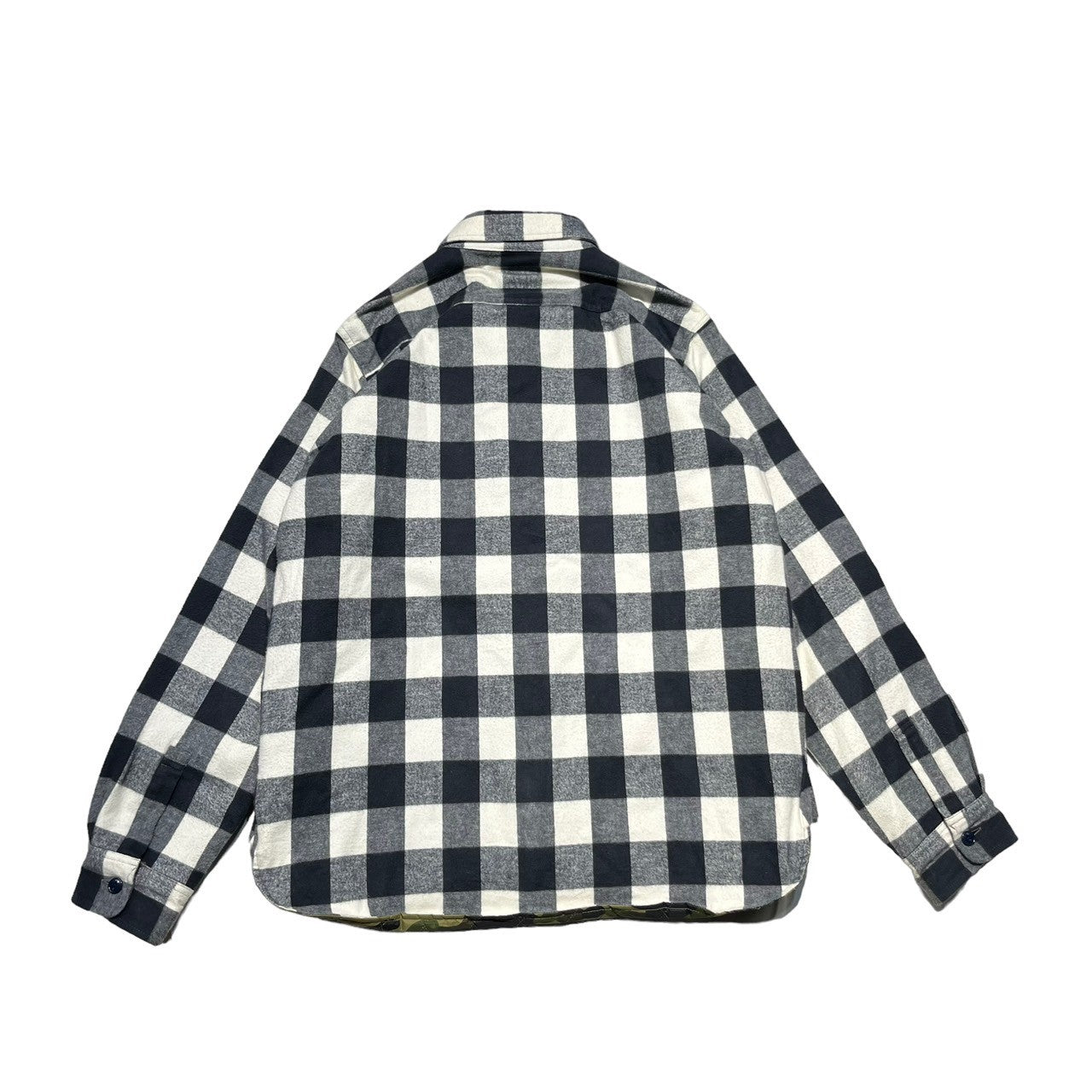 A BATHING APE(アベイシングエイプ) Block check flannel shirt with camouflage pattern inner padding カモフラ柄 インナー 中綿入り ブロックチェック ネルシャツ 001sh9801036 XXL ブラック×ホワイト