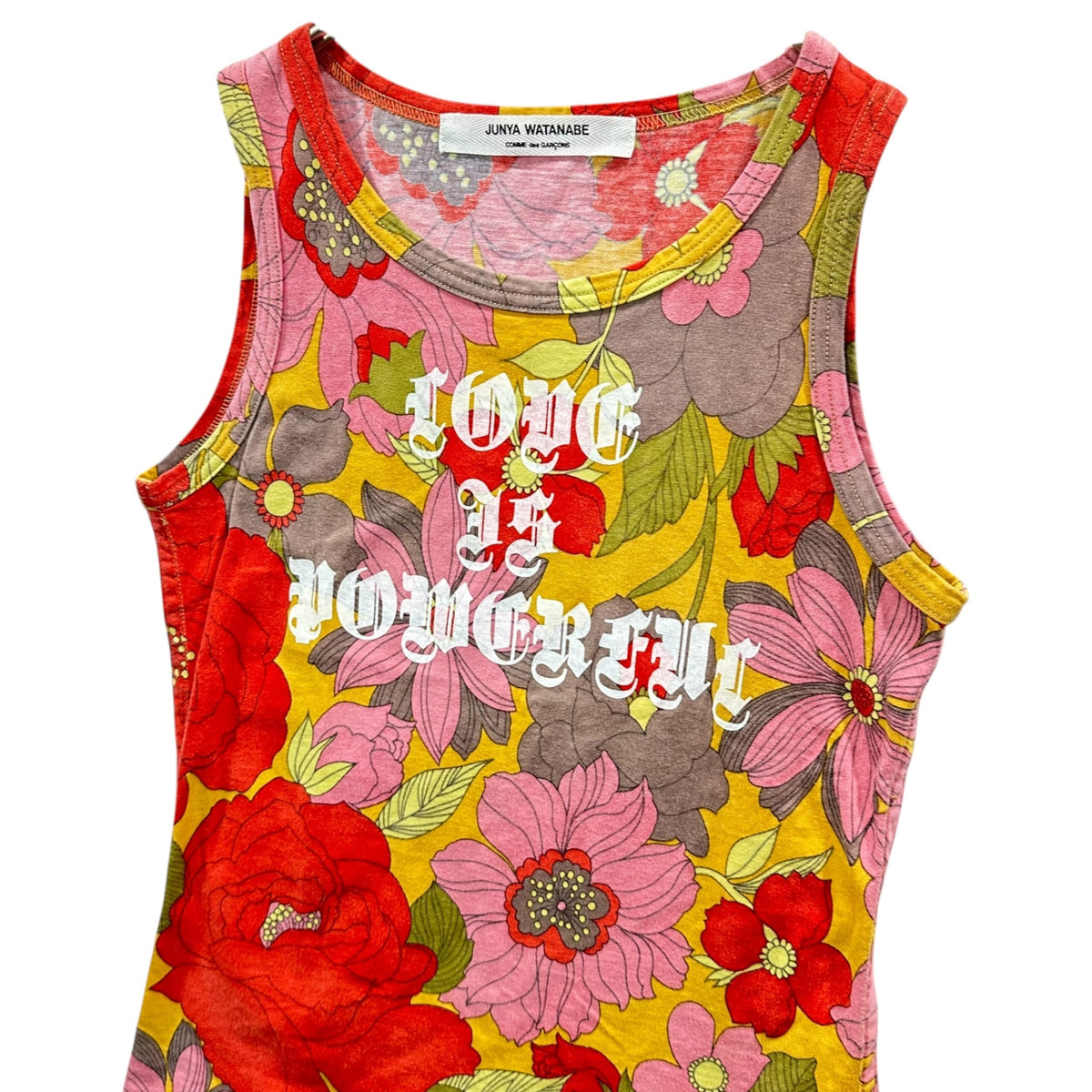 JUNYA WATANABE COMME des GARCONS(ジュンヤワタナベコムデギャルソン) 2002SS ”LOVE IS POWERFUL” Floral Tank Top フローラル タンクトップ JE-T005 表記無(S程度) ピンク×イエロー AD2001