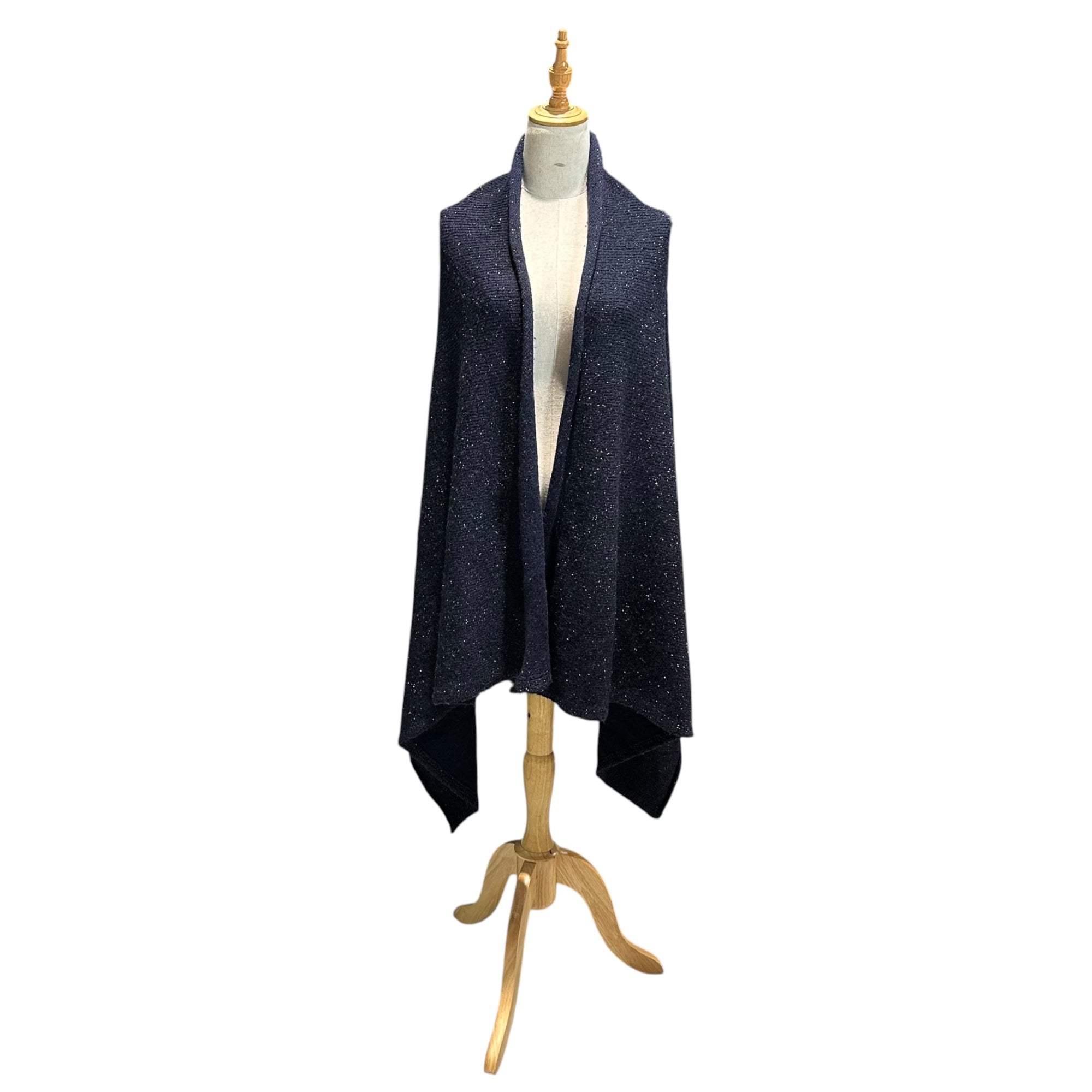Maison Martin Margiela(メゾン マルタンマルジェラ) 1999AW By Miss Deanna Wool Lame Knit Cape ミスディアナ ウール ラメ ニット ケープ 333-07102 FREE ネイビー 90's 90年代 アーカイブ 本人期 ポンチョ 白タグ