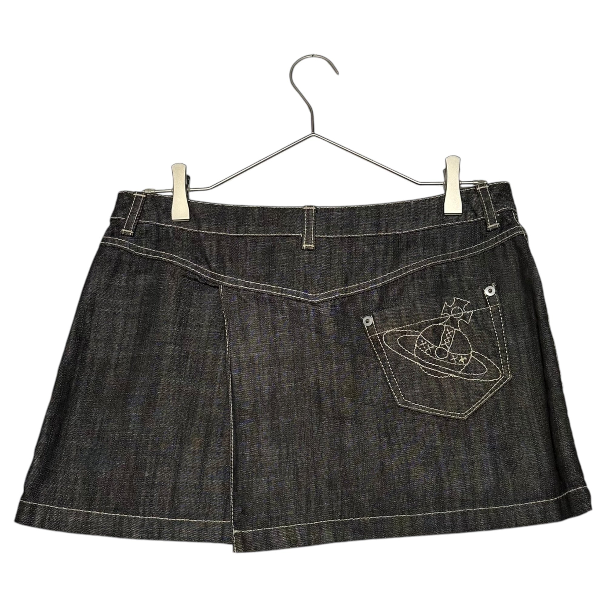 Vivienne Westwood RED LABEL(ヴィヴィアンウエストウッドレッドレーベル) 00's Orb logo denim mini skirt オーブロゴ ロゴ 刺繍 デニム ミニ スカート 357-03-21009 2(M程度) ブラック Y2K