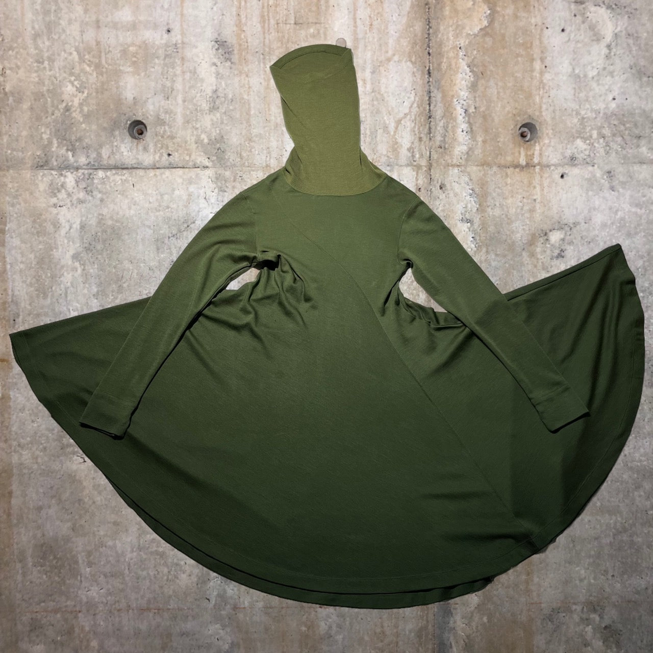 ISSEY MIYAKE(イッセイミヤケ) 80's筆タグ ウール ニット 切替ワンピース 変形 アシンメトリー JY23028 M カーキ 80年代 ヴィンテージ